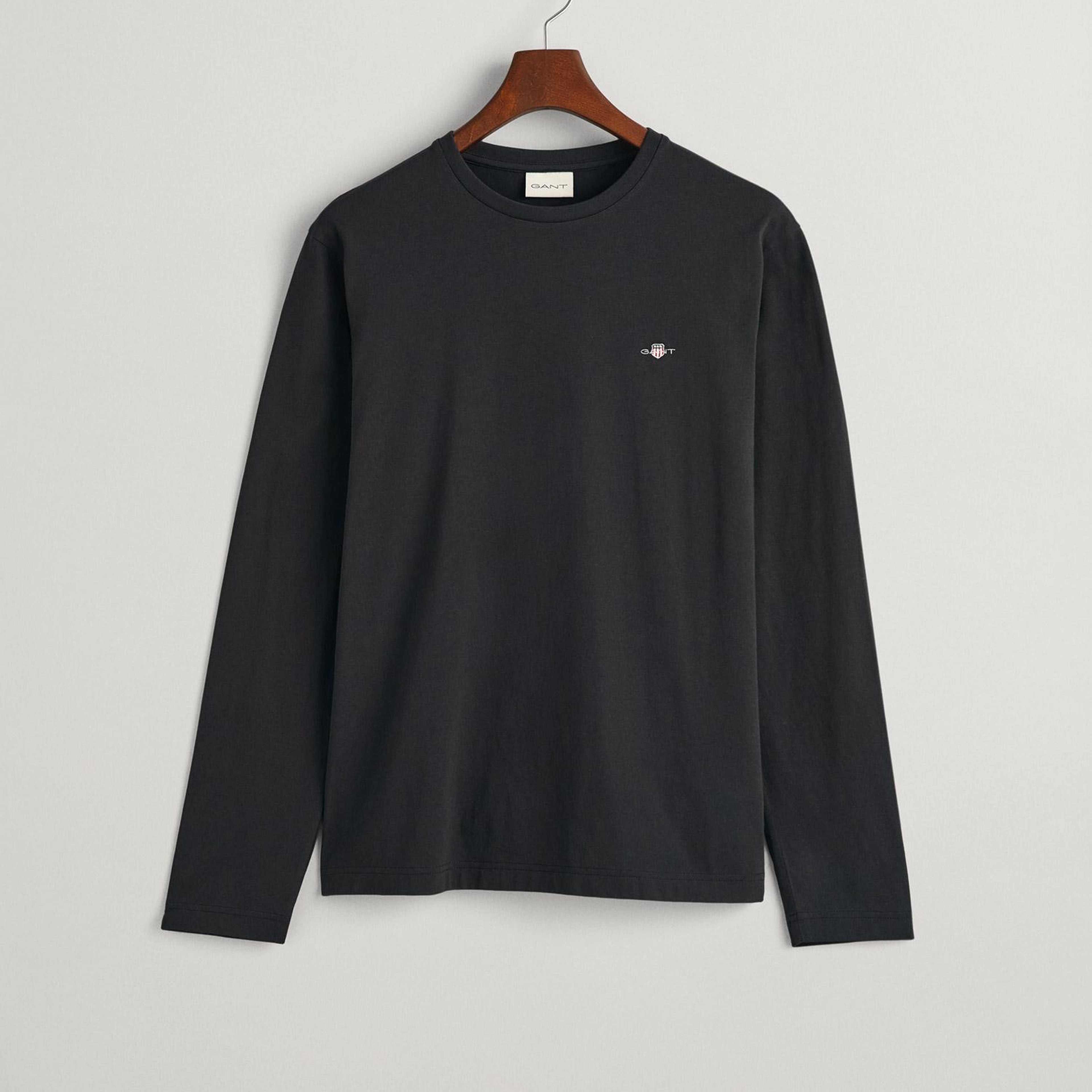 GANT Erkek Siyah Regular Fit Bisiklet Yaka Uzun Kollu T-Shirt