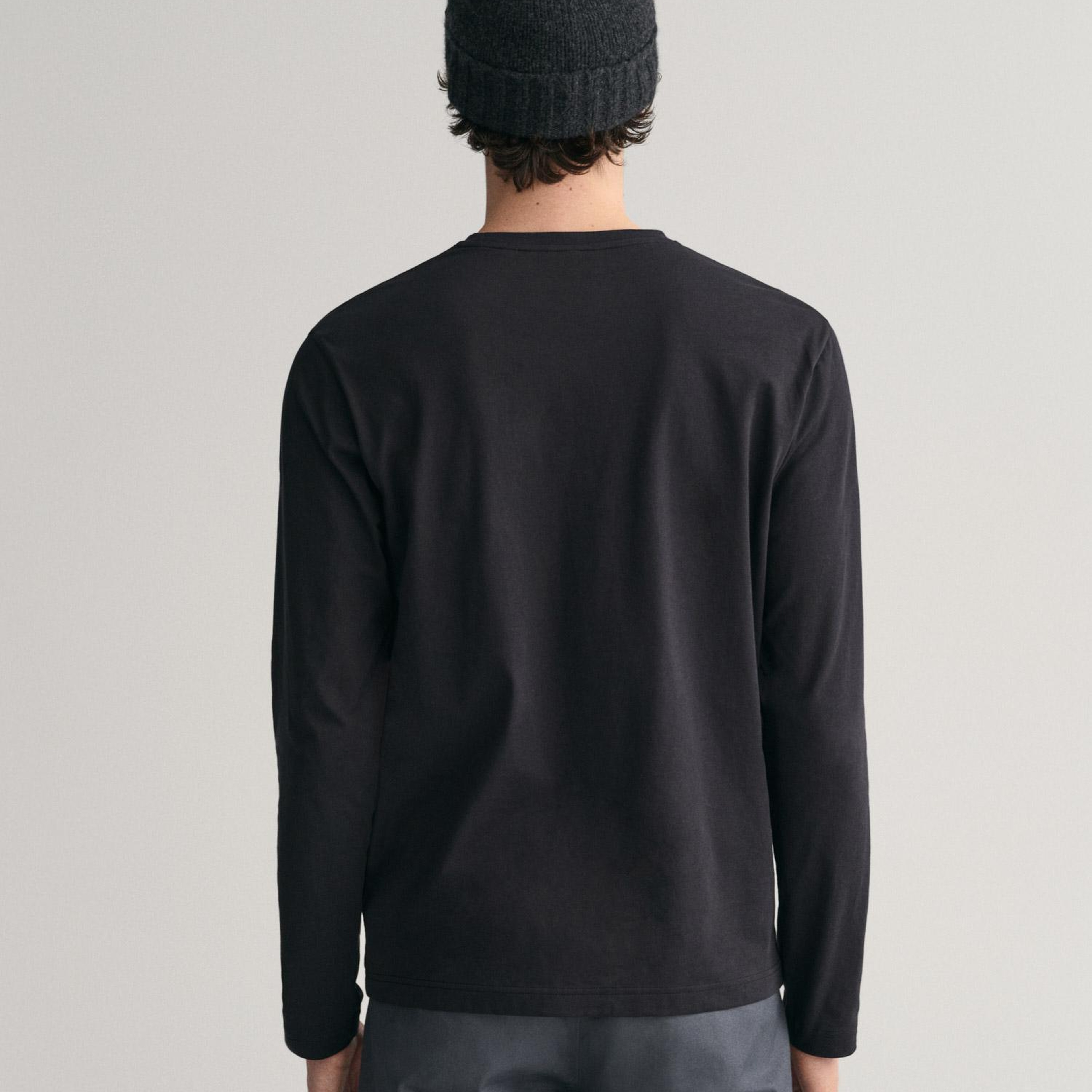 GANT Erkek Siyah Regular Fit Bisiklet Yaka Uzun Kollu T-Shirt