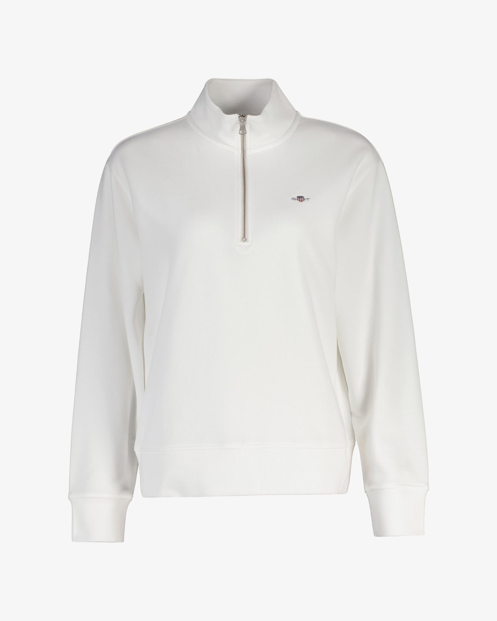 GANT Kadın Beyaz Relaxed Fit Yarım Fermuarlı Logolu Sweatshirt