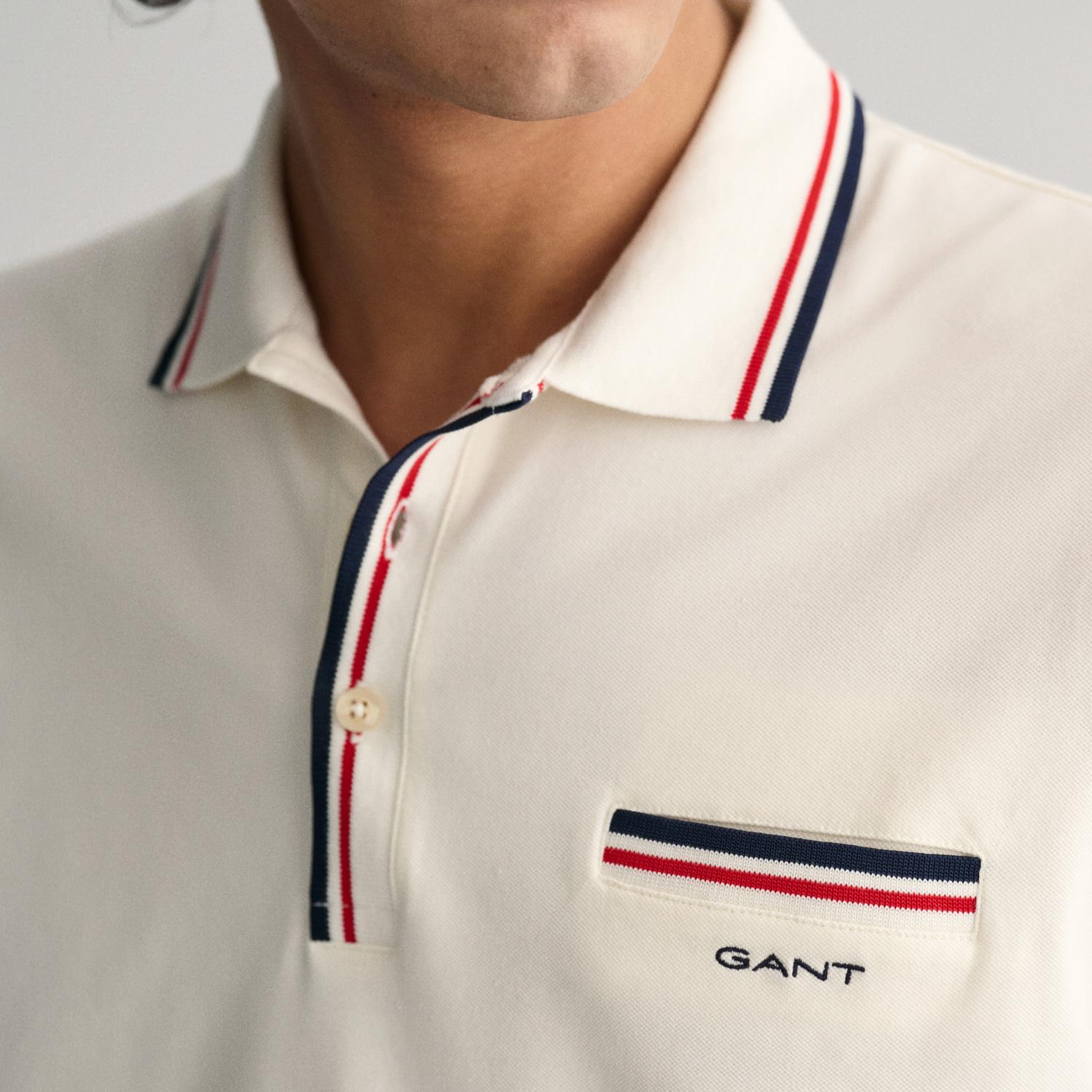 GANT Erkek Krem Regular Fit Çizgili Polo