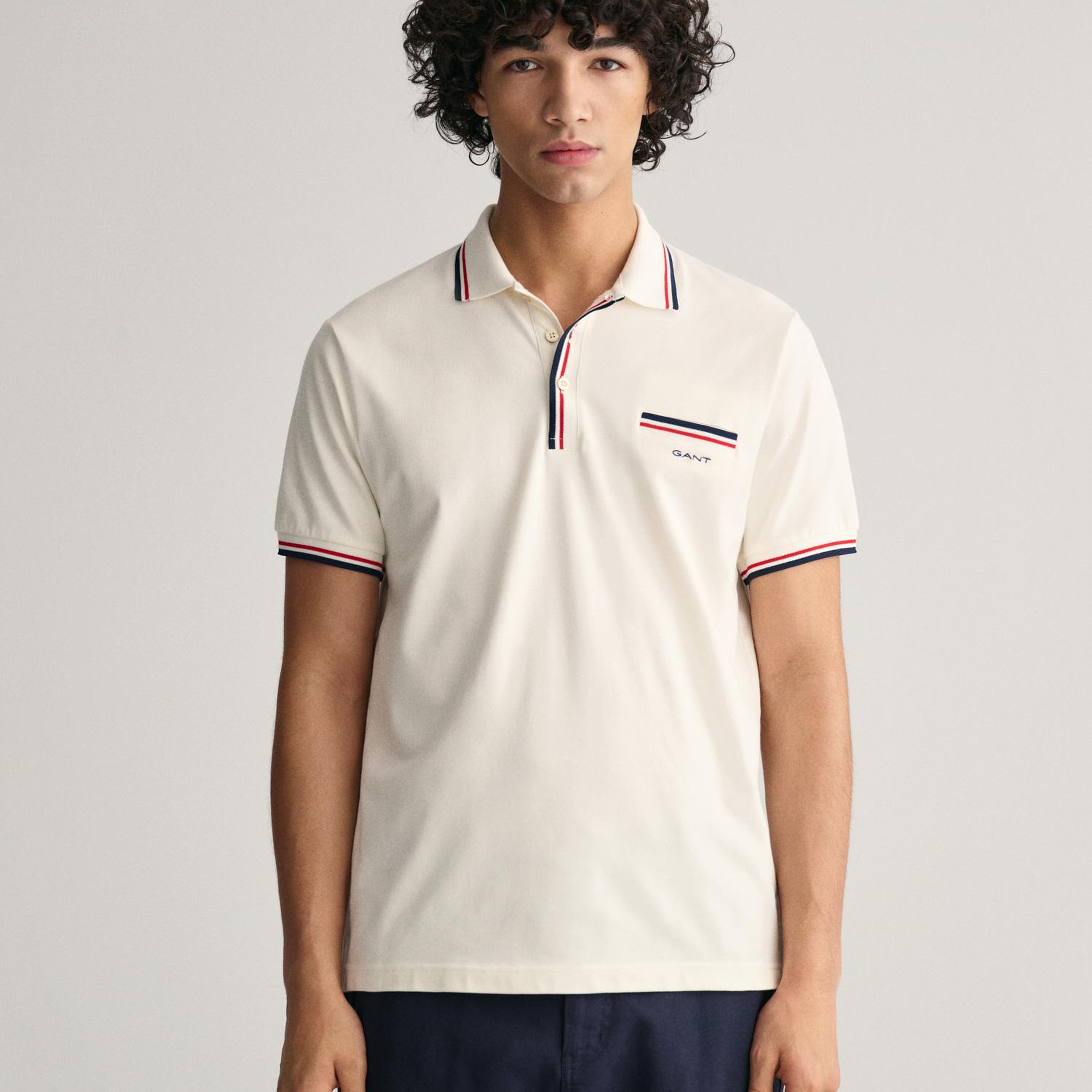 GANT Erkek Krem Regular Fit Çizgili Polo