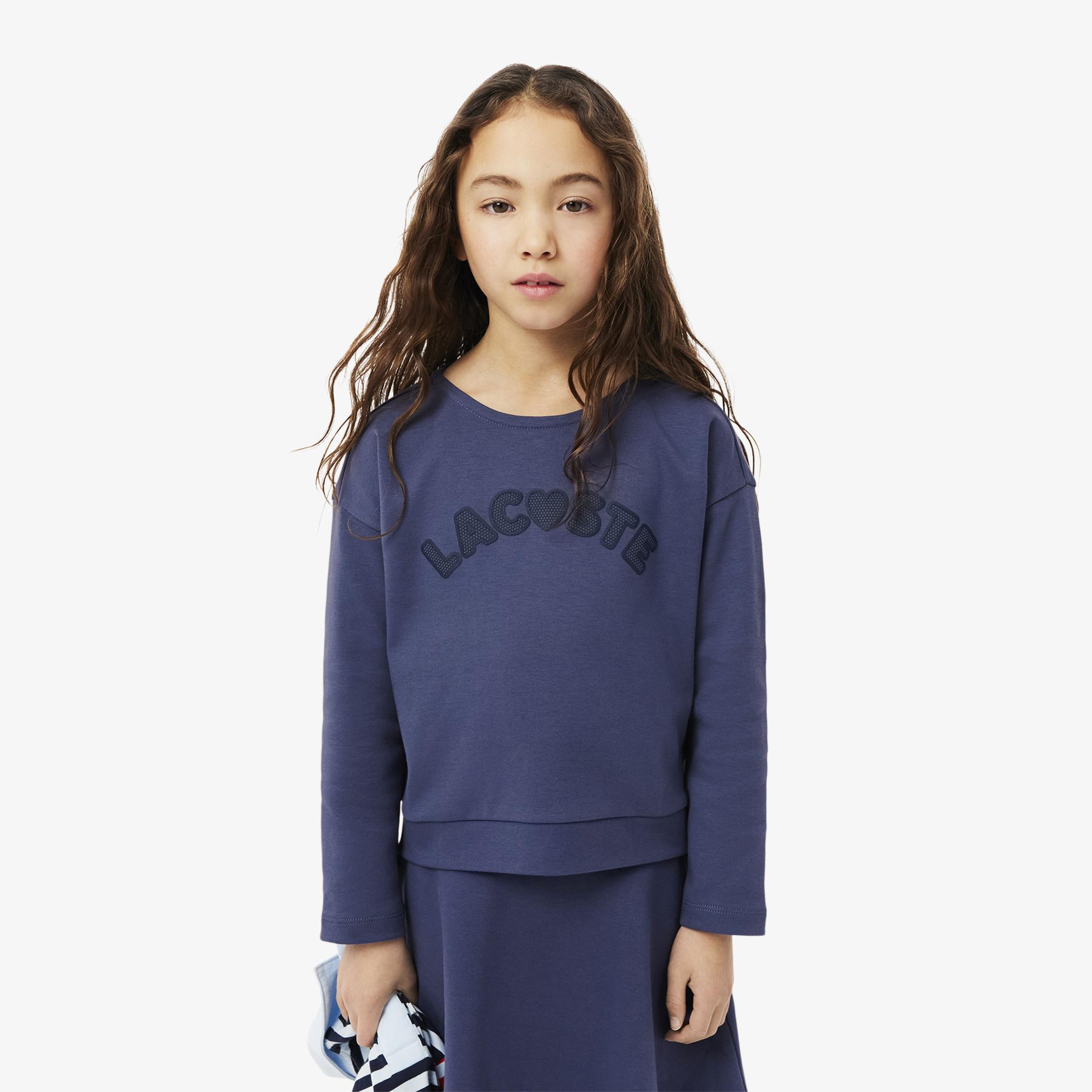 Lacoste Kız Çocuk Uzun Kollu Bisiklet Yaka Baskılı Mor T-Shirt