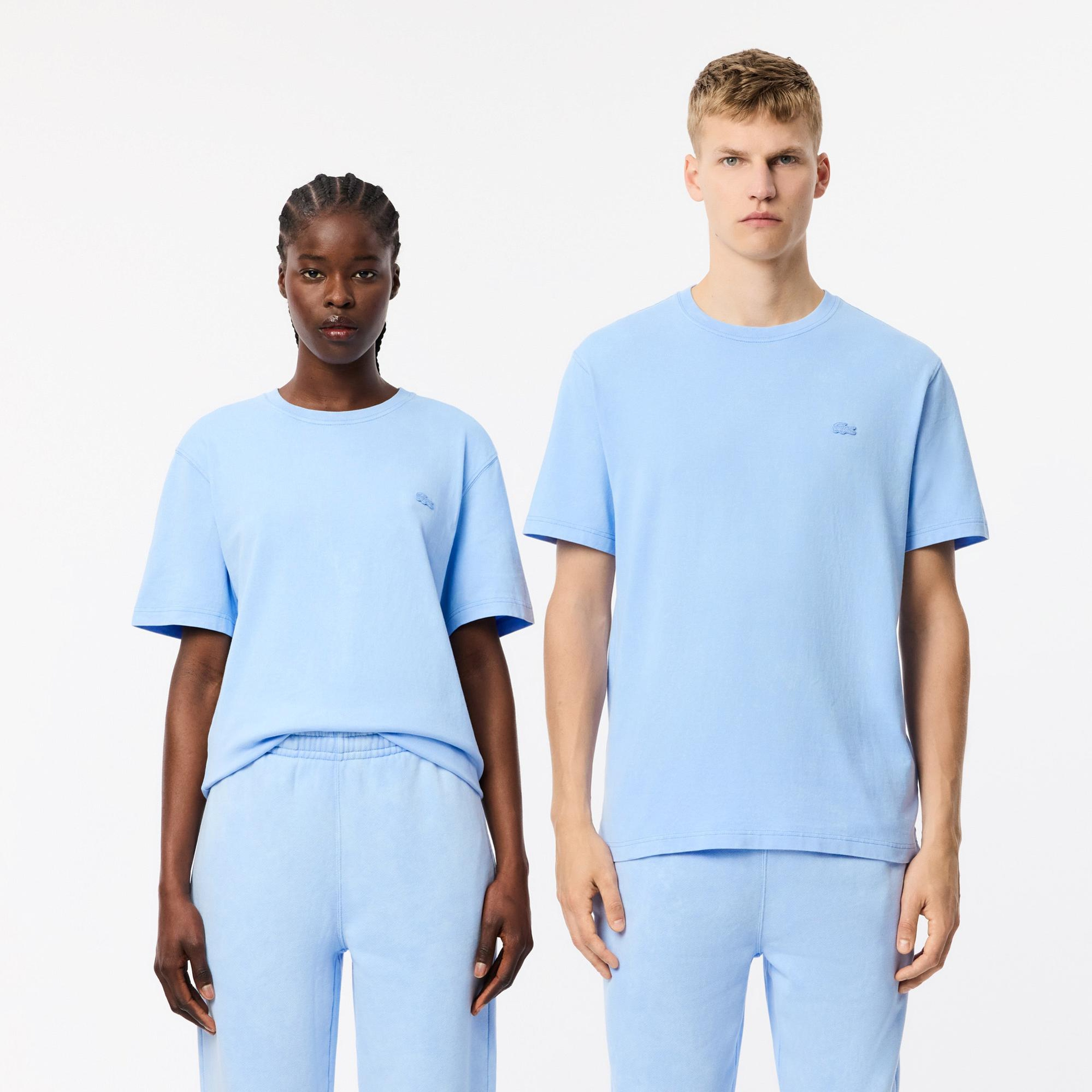 Unisex Classic Fit Bisiklet Yaka Açık Mavi T-Shirt