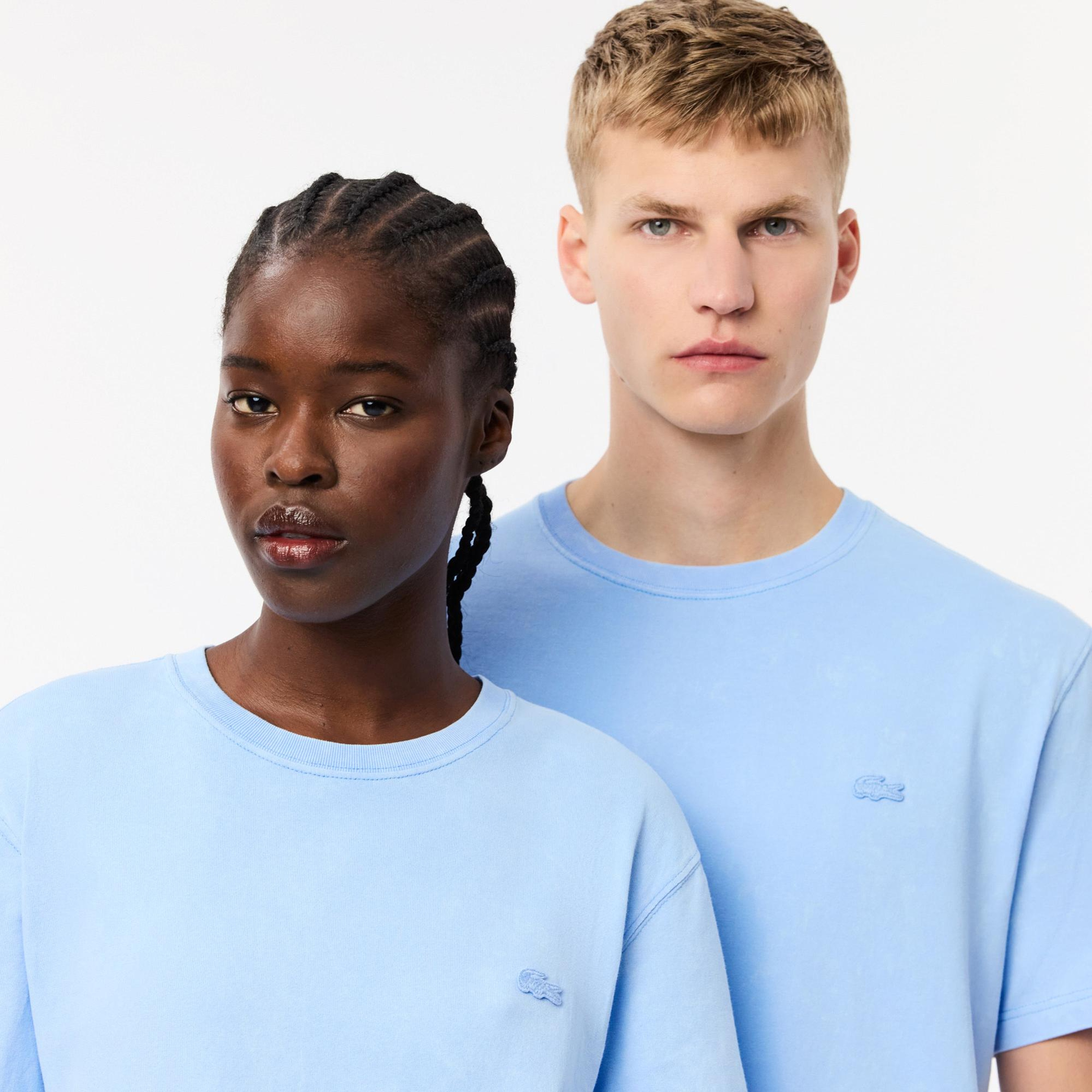 Unisex Classic Fit Bisiklet Yaka Açık Mavi T-Shirt