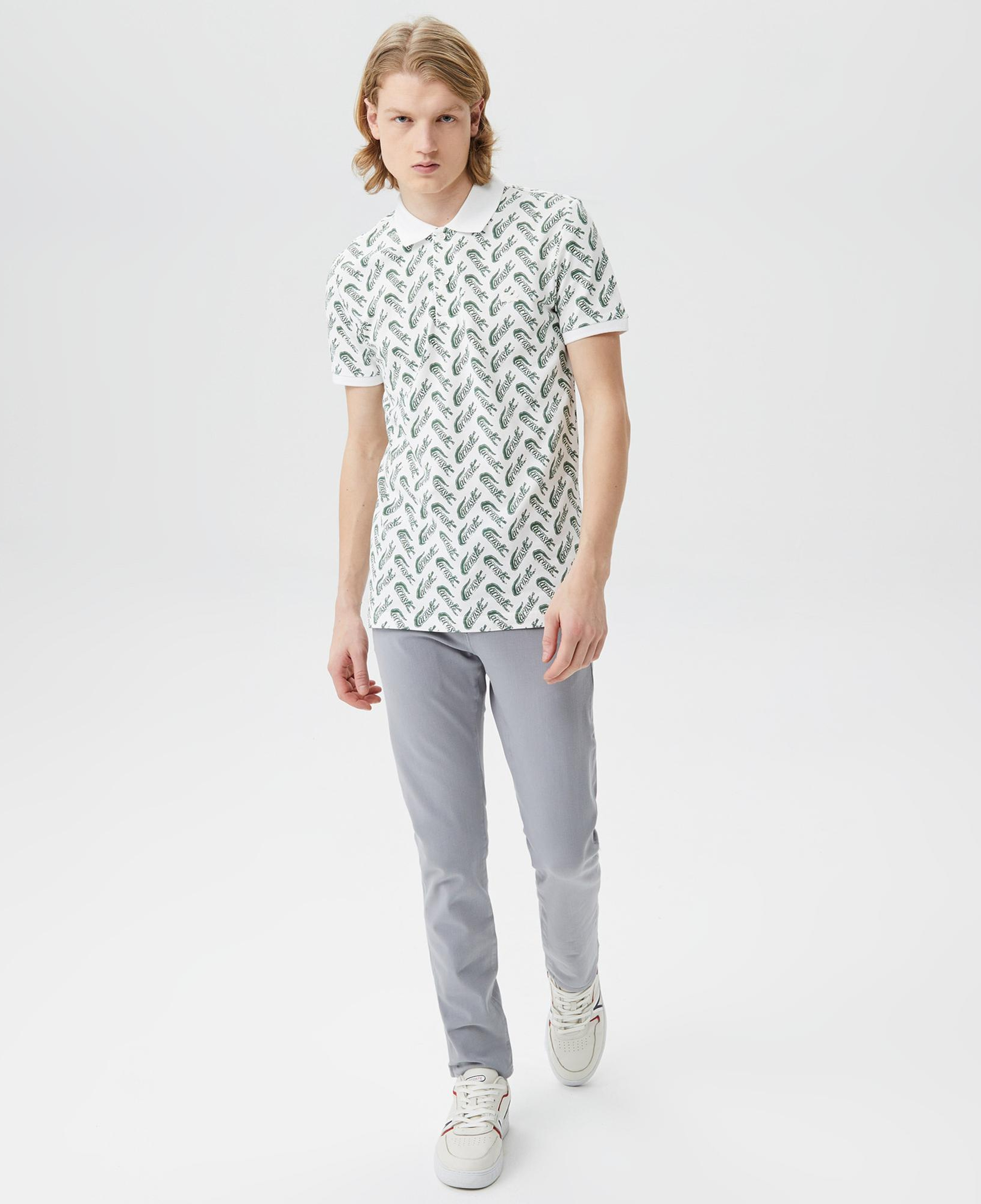 Erkek Slim Fit Desenli Beyaz Polo