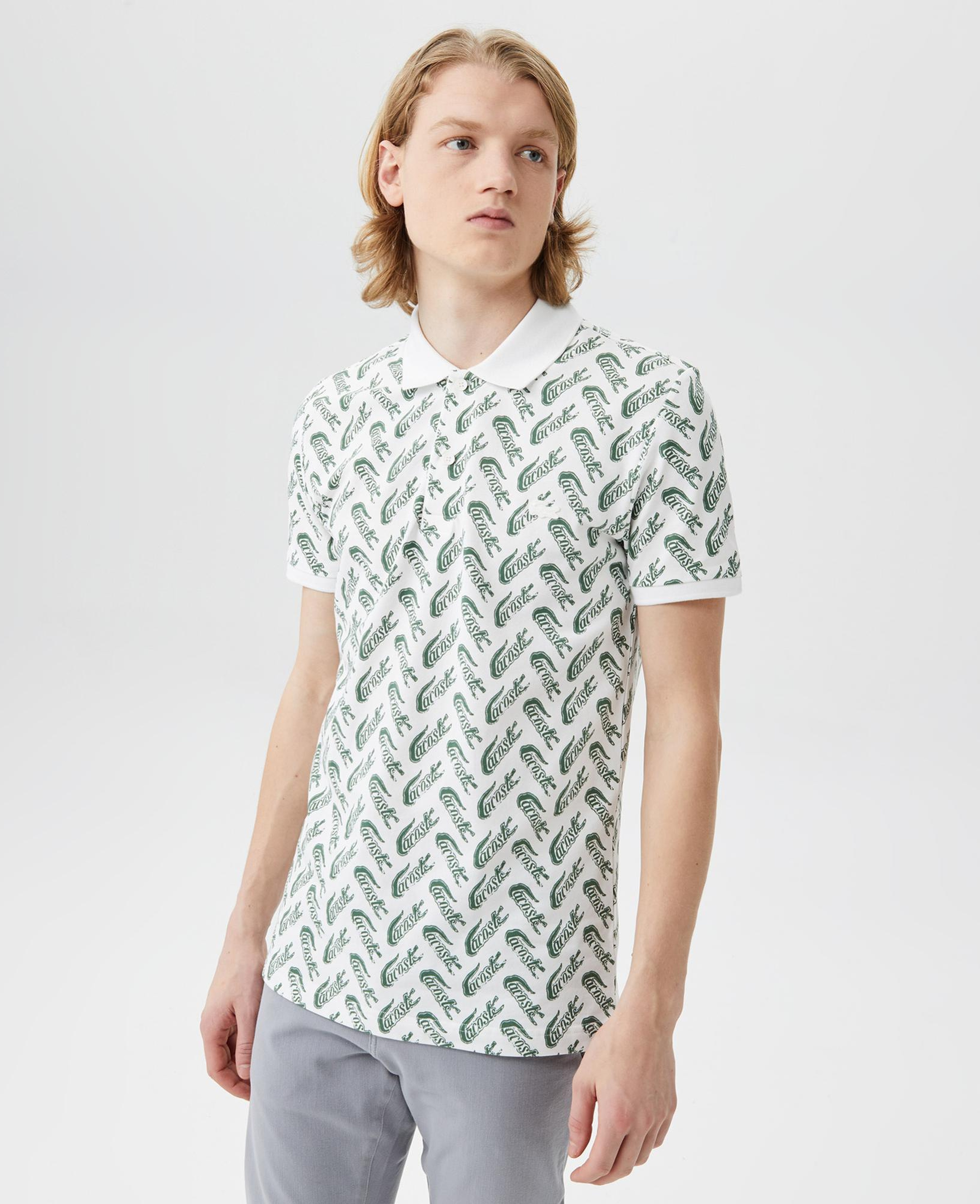 Erkek Slim Fit Desenli Beyaz Polo