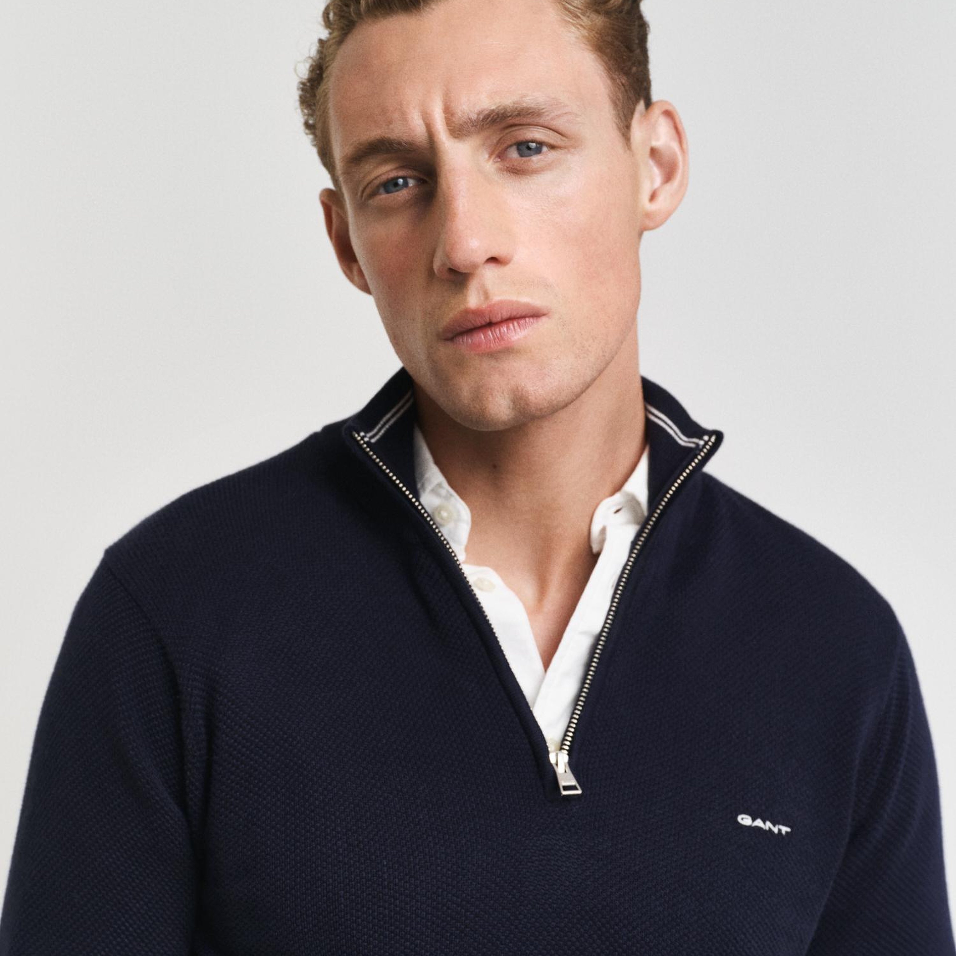 GANT Erkek Lacivert Regular Fit Yarım Fermuarlı Kazak