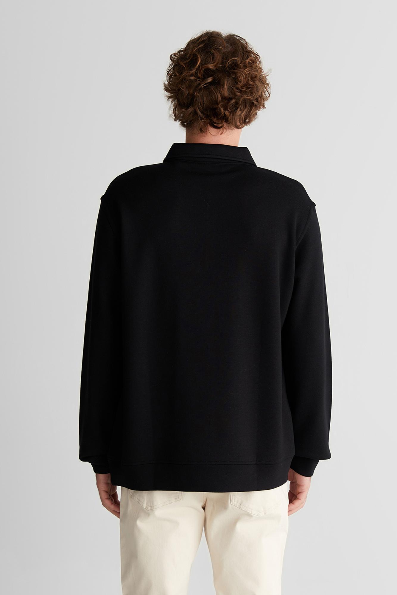 GANT Erkek Siyah Relaxed Fit Yarım Fermuarlı Logolu Sweatshirt