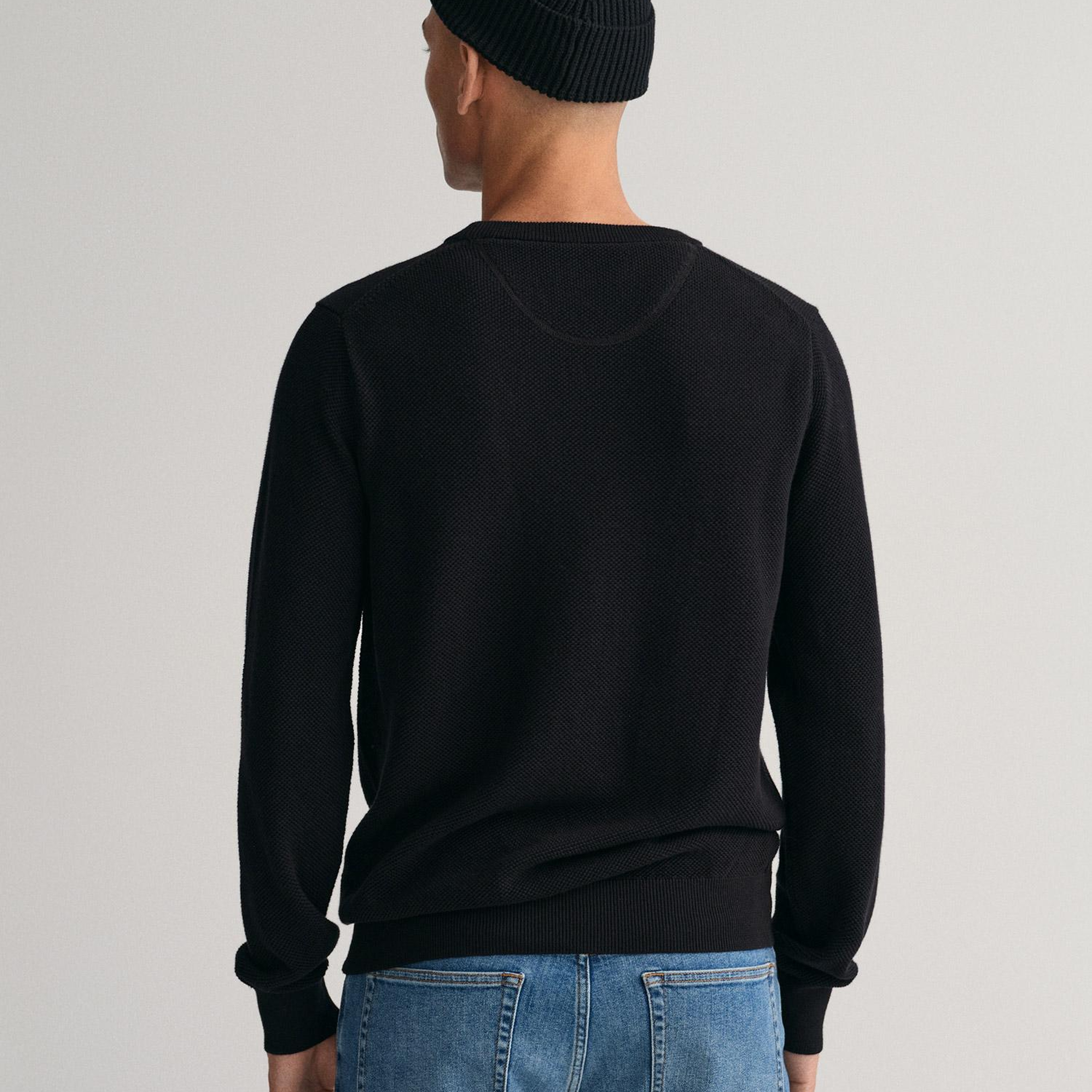 GANT Erkek Siyah Regular Fit Bisiklet Yaka Kazak