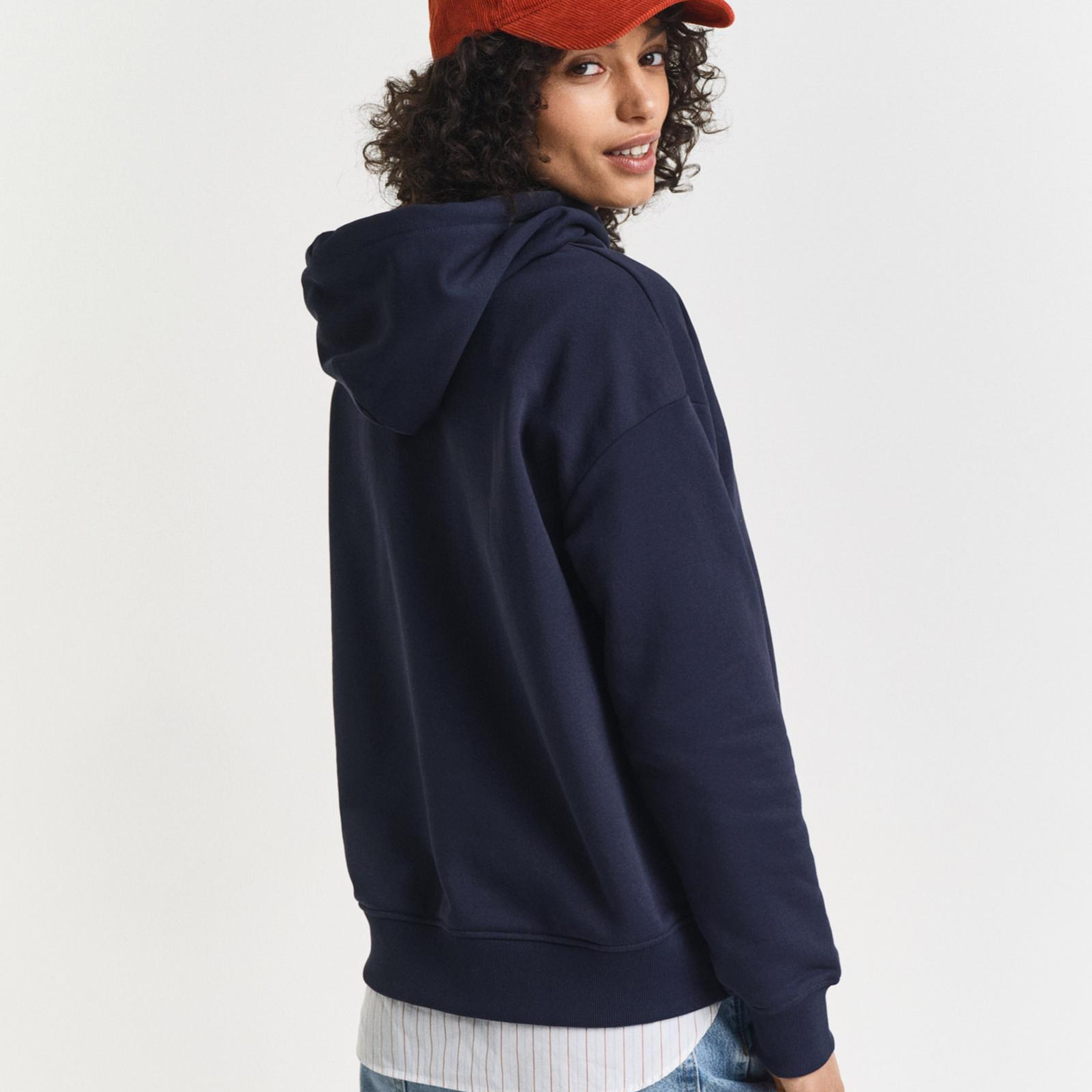 GANT Kadın Lacivert Relaxed Fit Kapüşonlu Sweatshirt