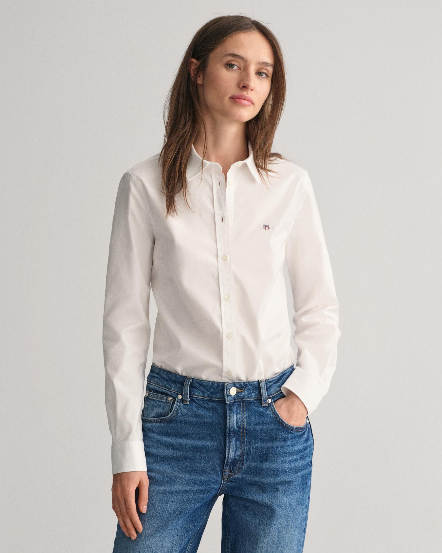 GANT Kadın Beyaz Slim Fit Klasik Yaka Oxford Gömlek