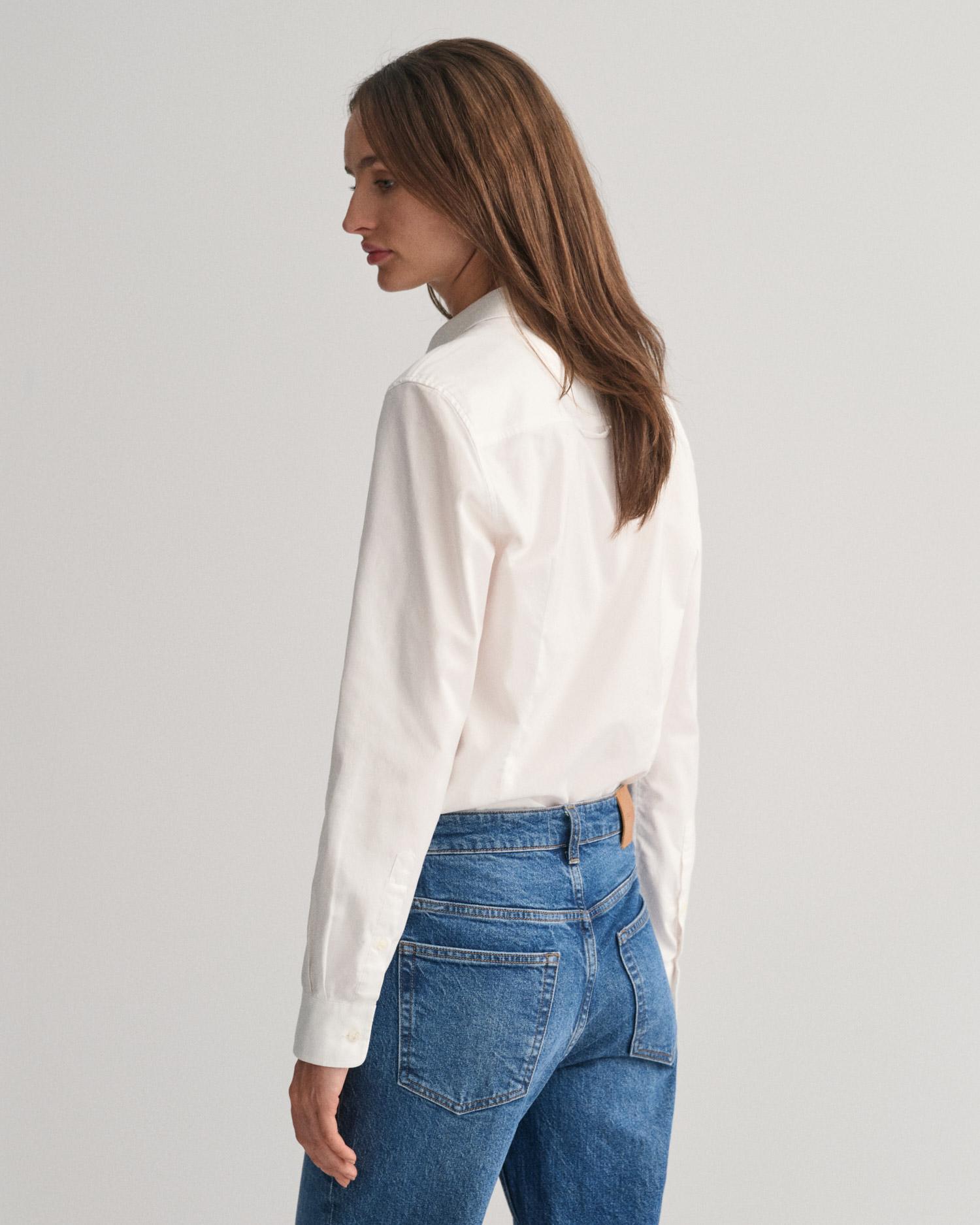 GANT Kadın Beyaz Slim Fit Klasik Yaka Oxford Gömlek