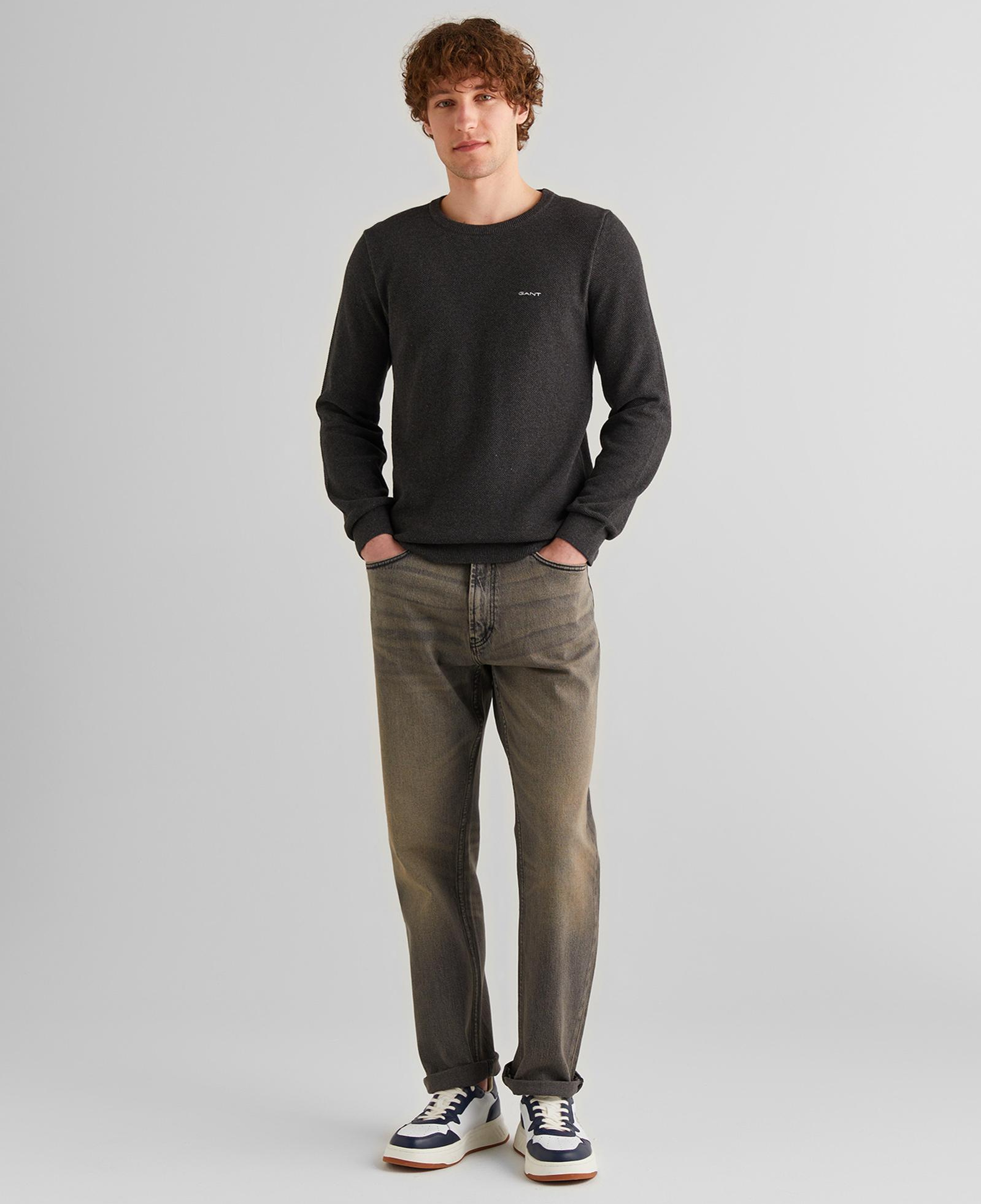 GANT Erkek Gri Regular Fit Bisiklet Yaka Kazak