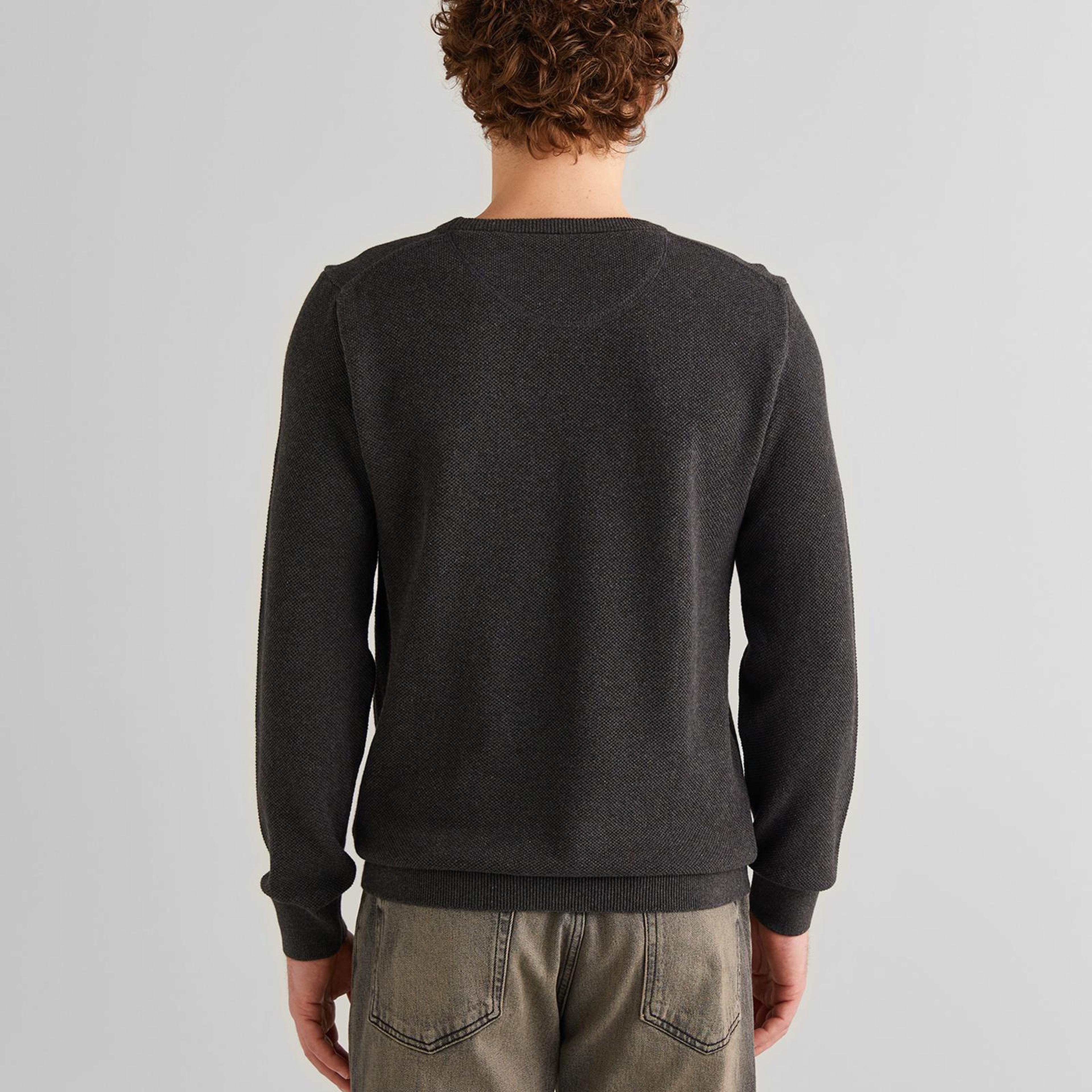 GANT Erkek Gri Regular Fit Bisiklet Yaka Kazak