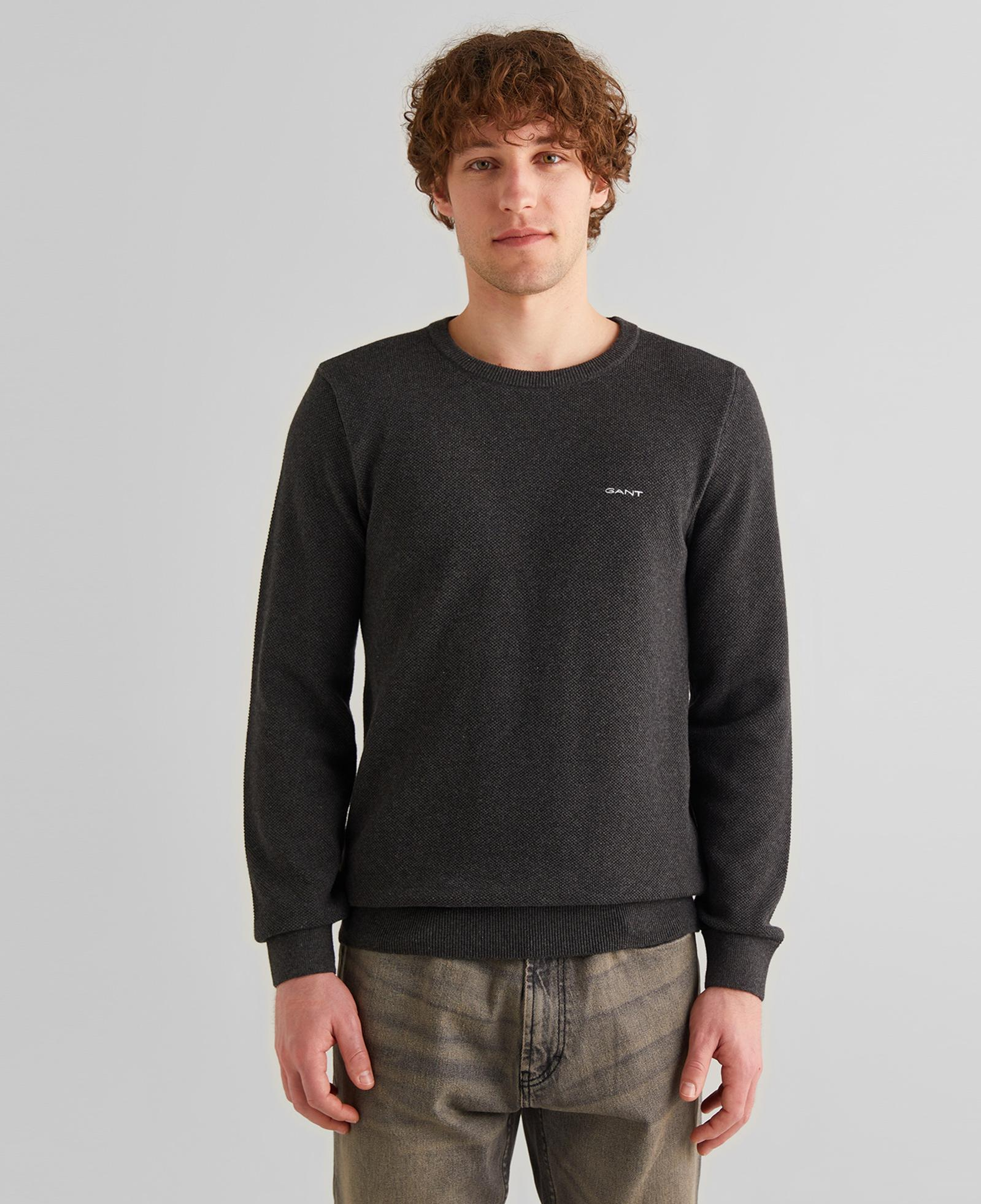 GANT Erkek Gri Regular Fit Bisiklet Yaka Kazak