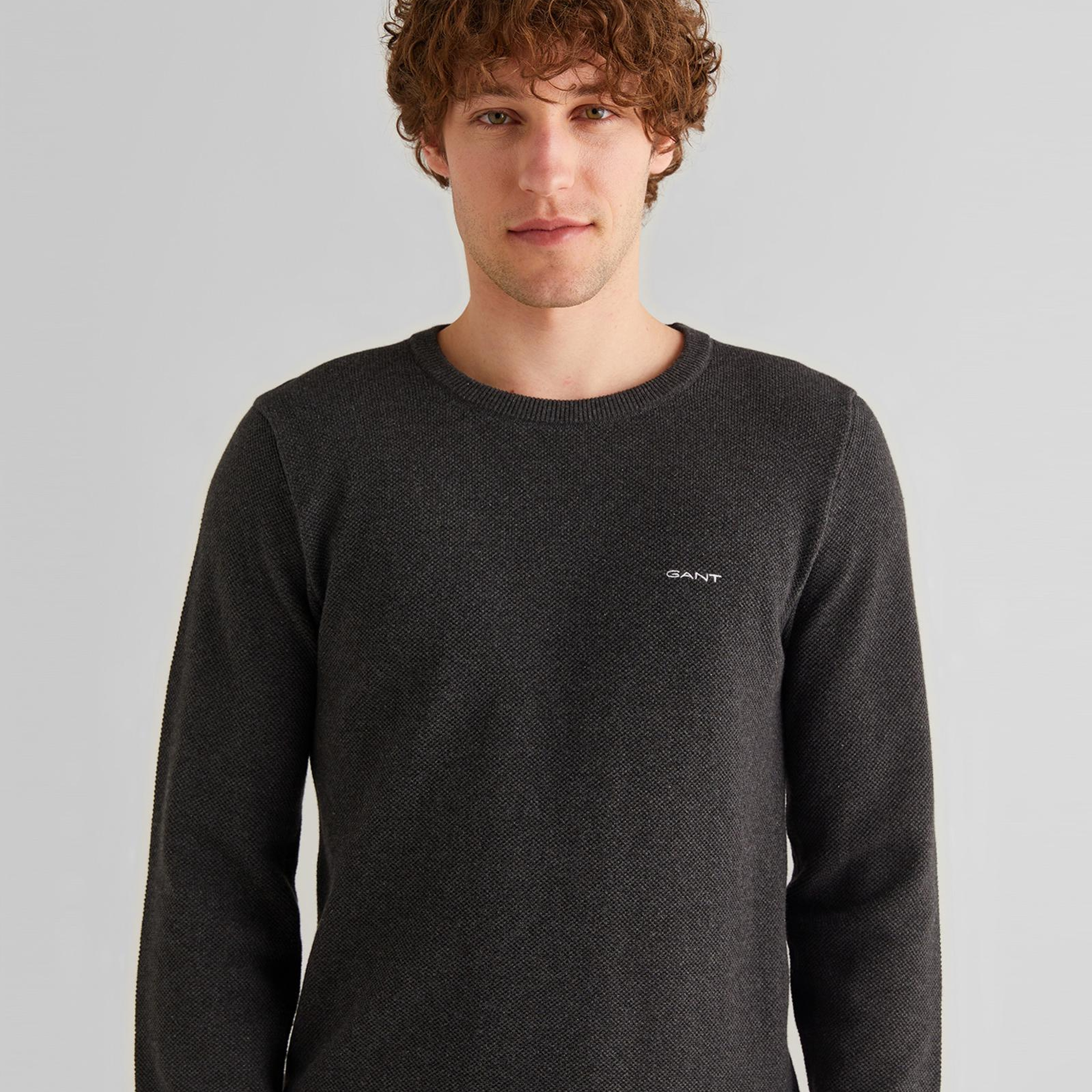 GANT Erkek Gri Regular Fit Bisiklet Yaka Kazak