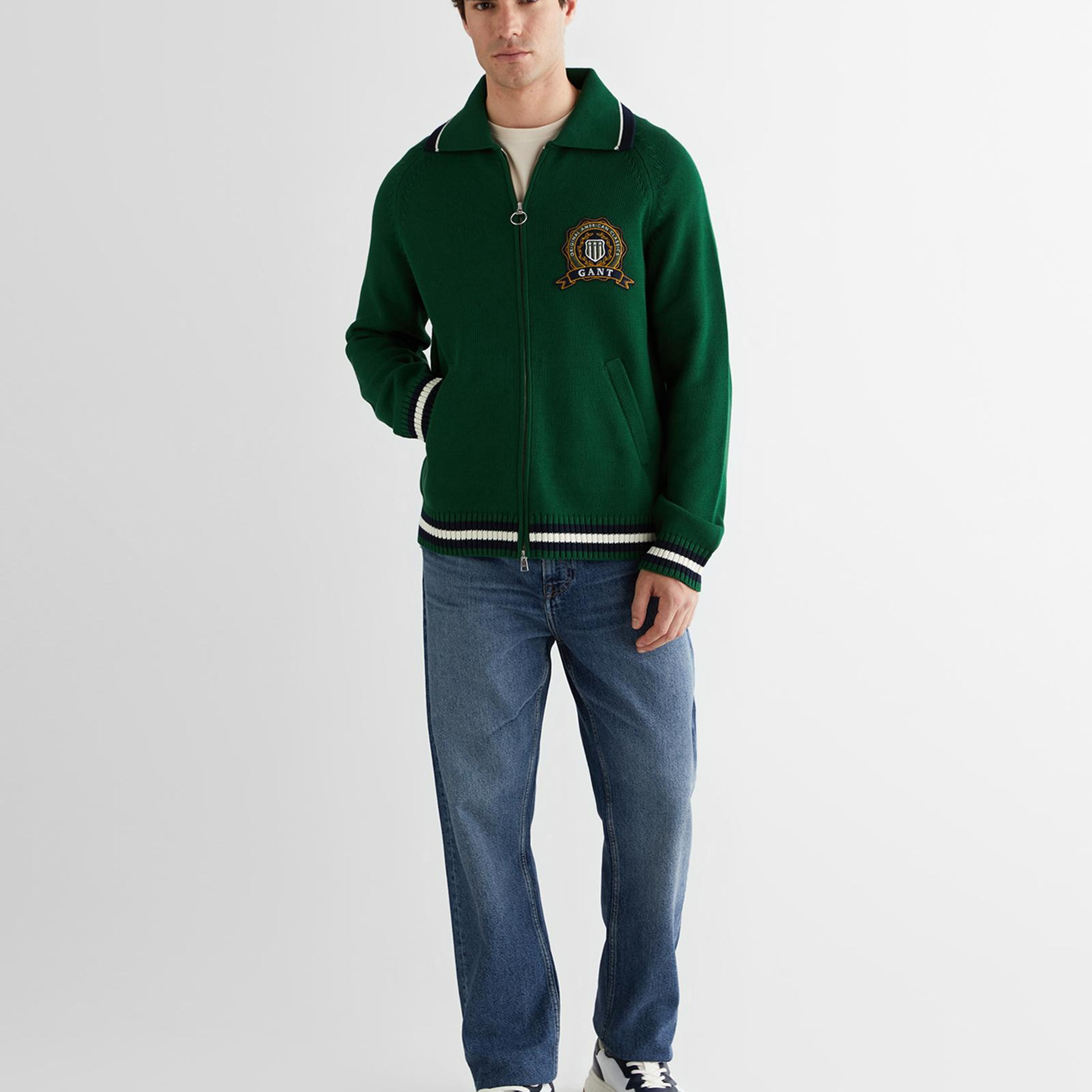 GANT Erkek Yeşil Relaxed Fit Fermuarlı Hırka