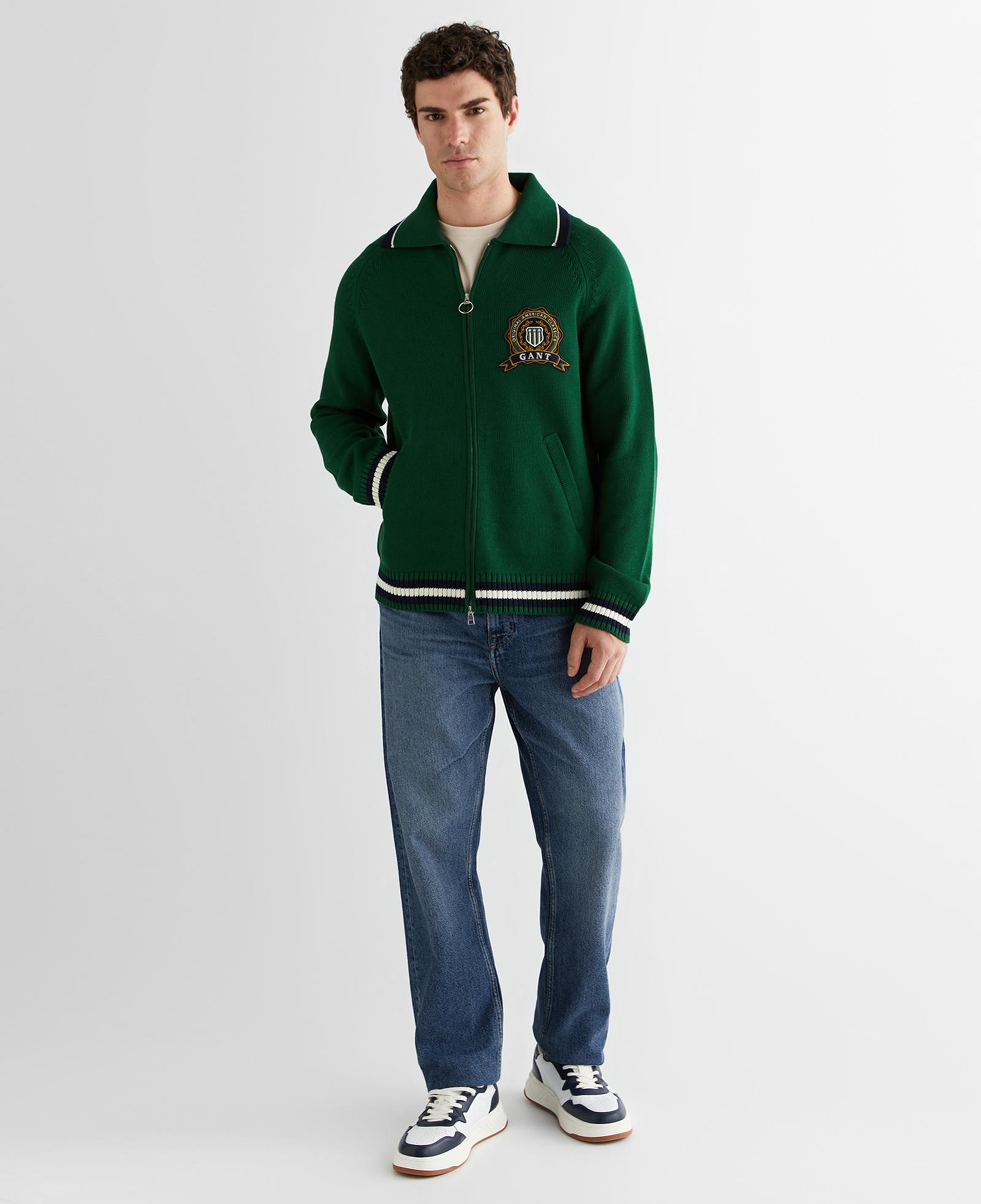 GANT Erkek Yeşil Relaxed Fit Fermuarlı Hırka