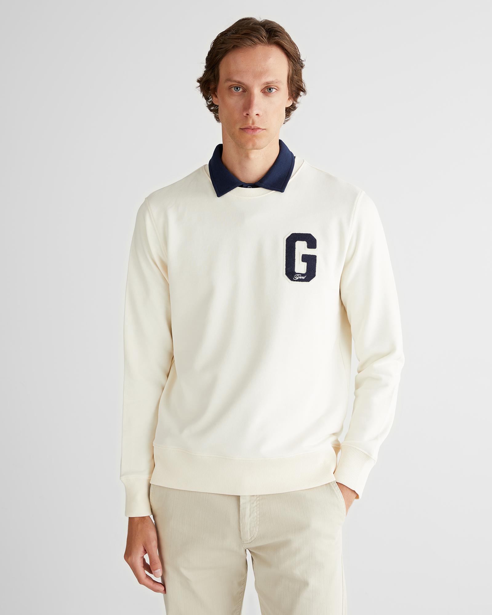 GANT Erkek Krem Regular Fit Bisiklet Yaka Logolu Sweatshirt