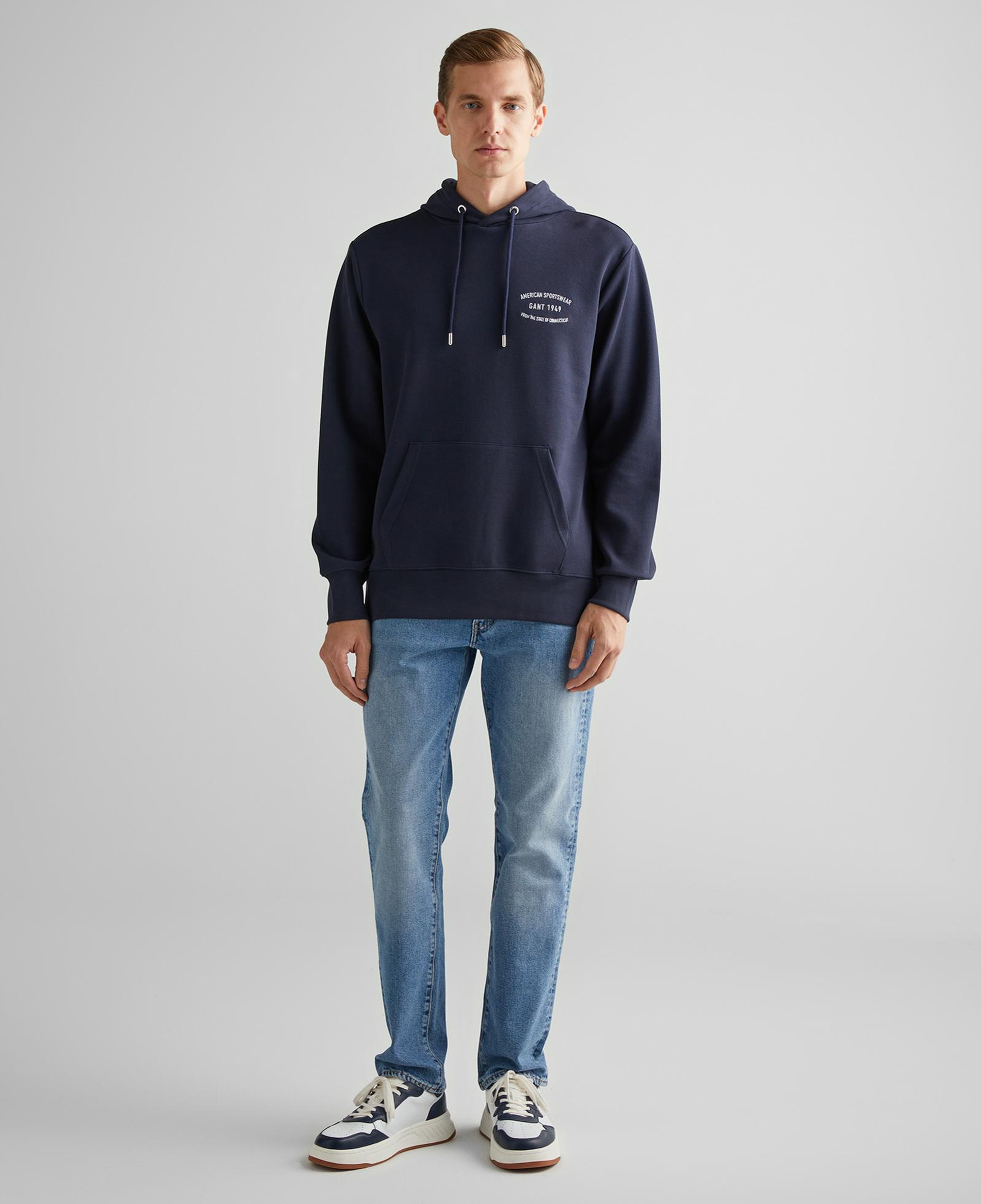 GANT Erkek Lacivert Regular Fit Kapüşonlu Logolu Sweatshirt