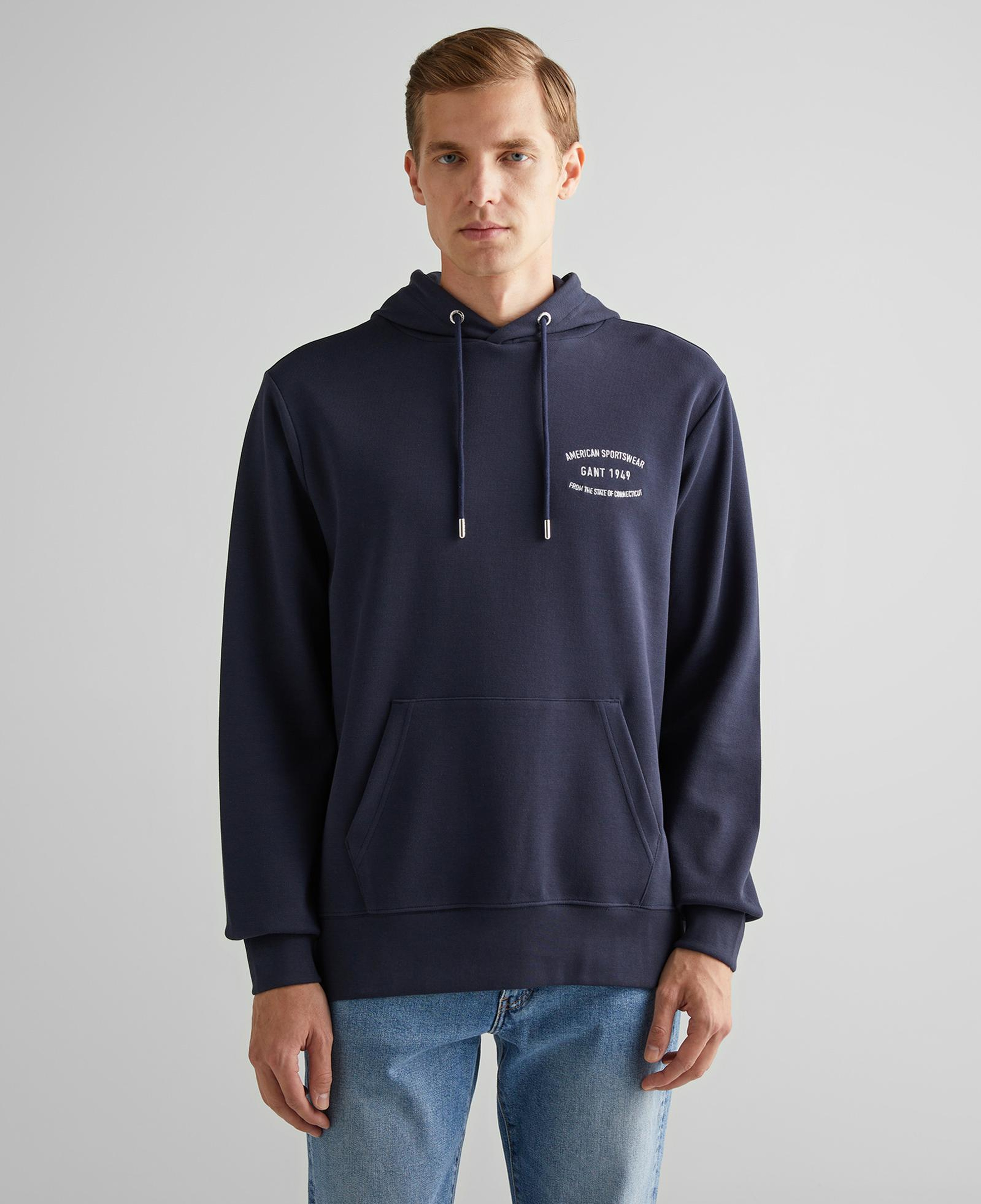 GANT Erkek Lacivert Regular Fit Kapüşonlu Logolu Sweatshirt