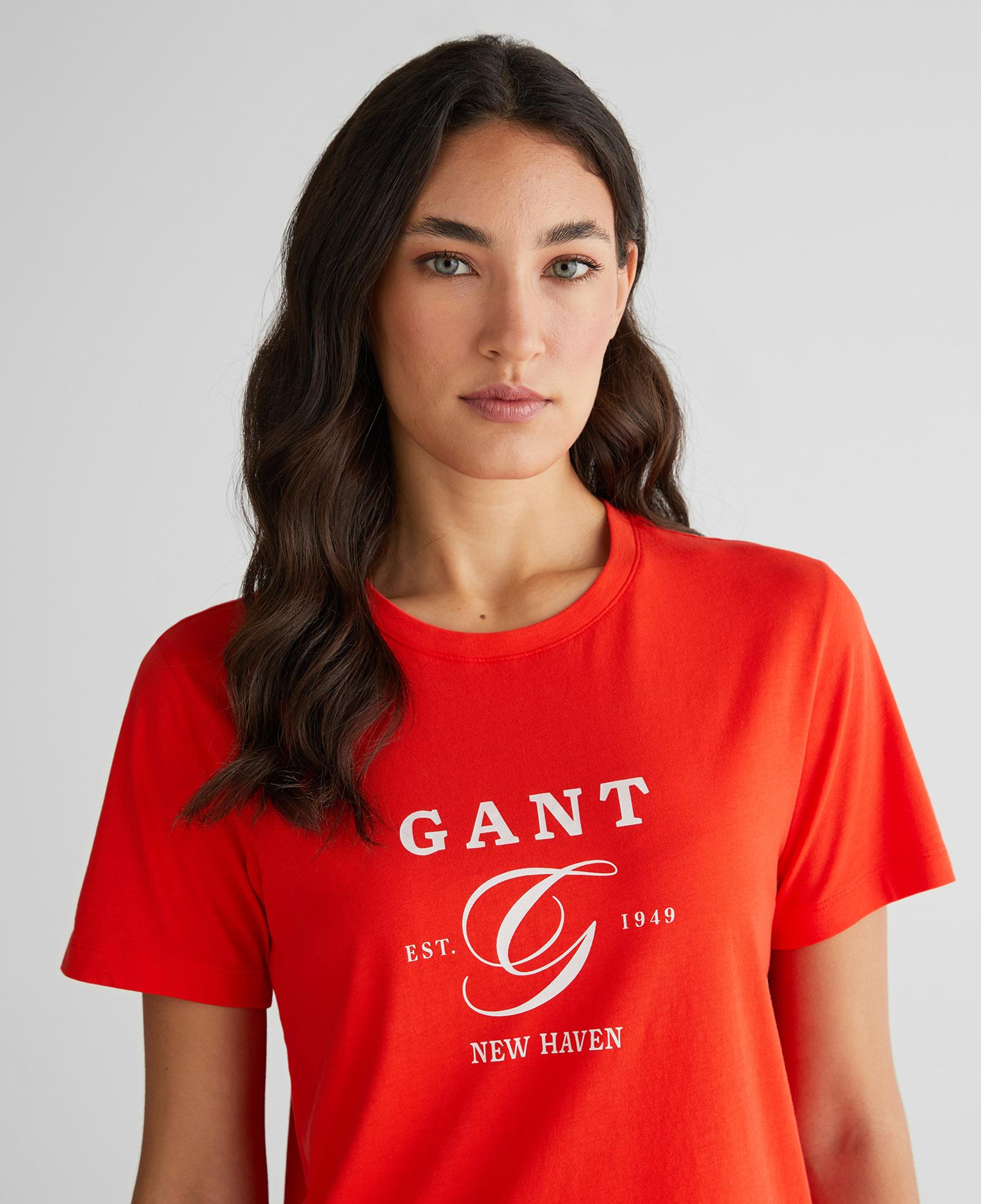 GANT Kadın Turuncu Regular Fit Bisiklet Yaka Logolu T-Shirt