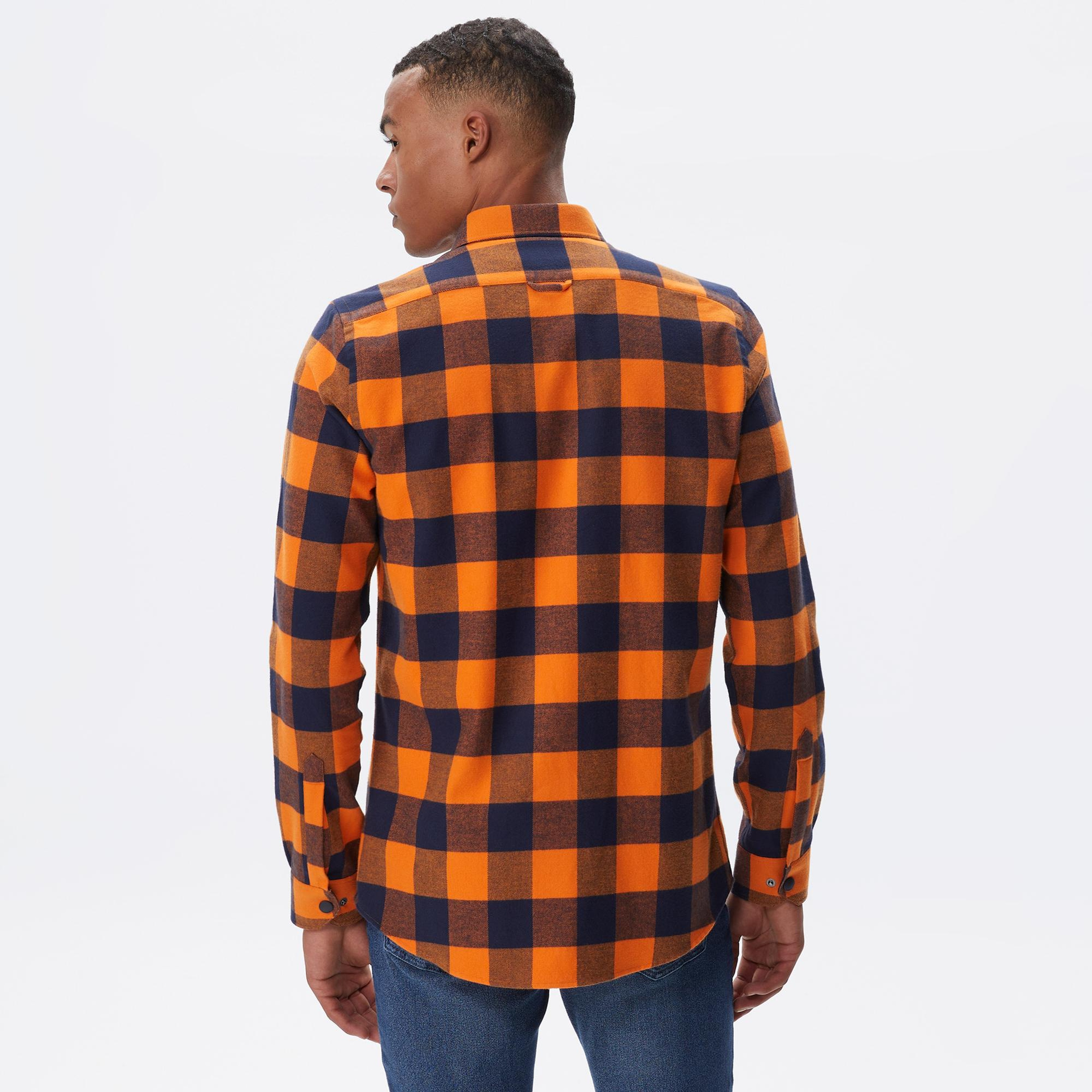 Erkek Slim Fit Ekose Lacivert Gömlek