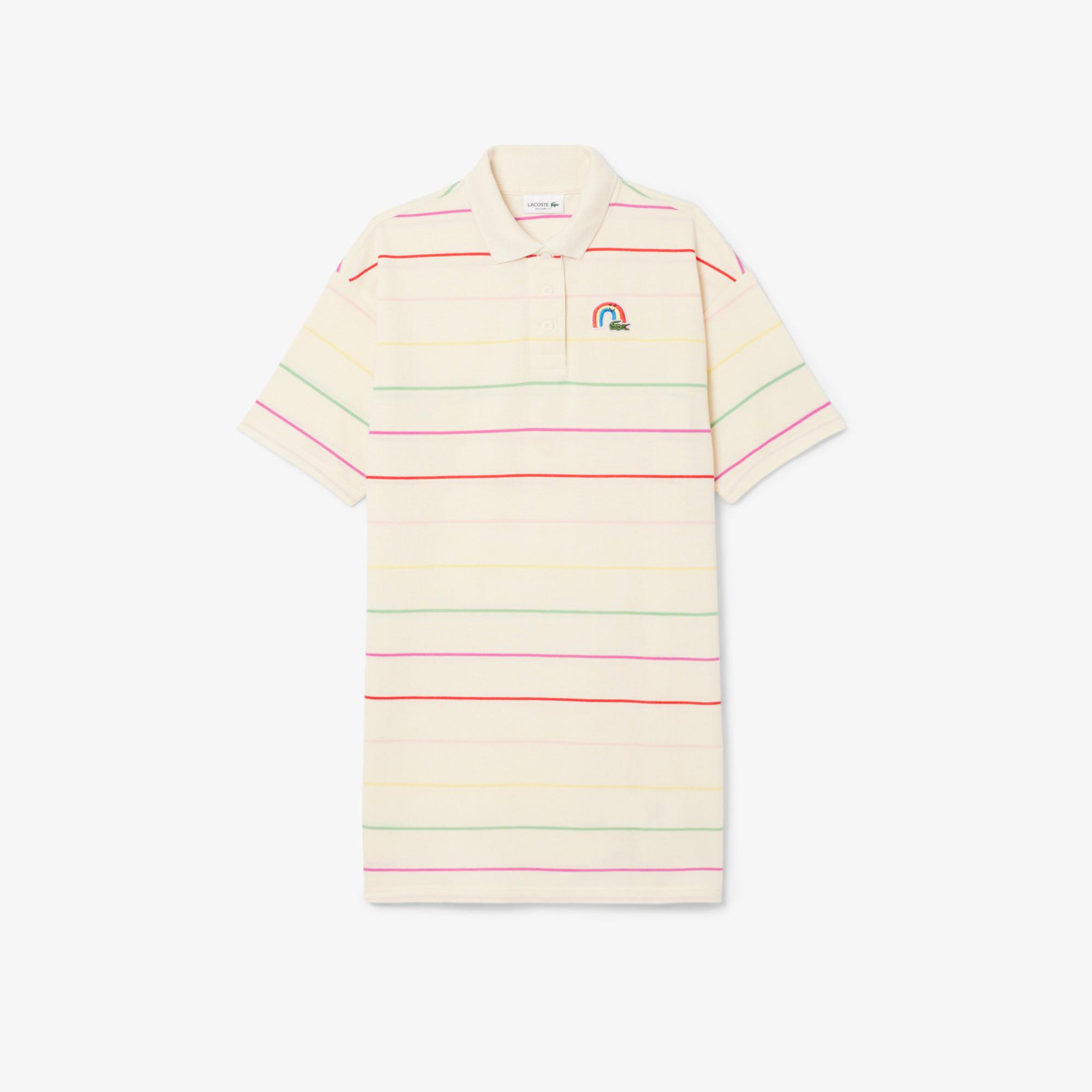 Lacoste Kız Çocuk Kısa Kollu Polo Yaka Çizgili Krem Elbise