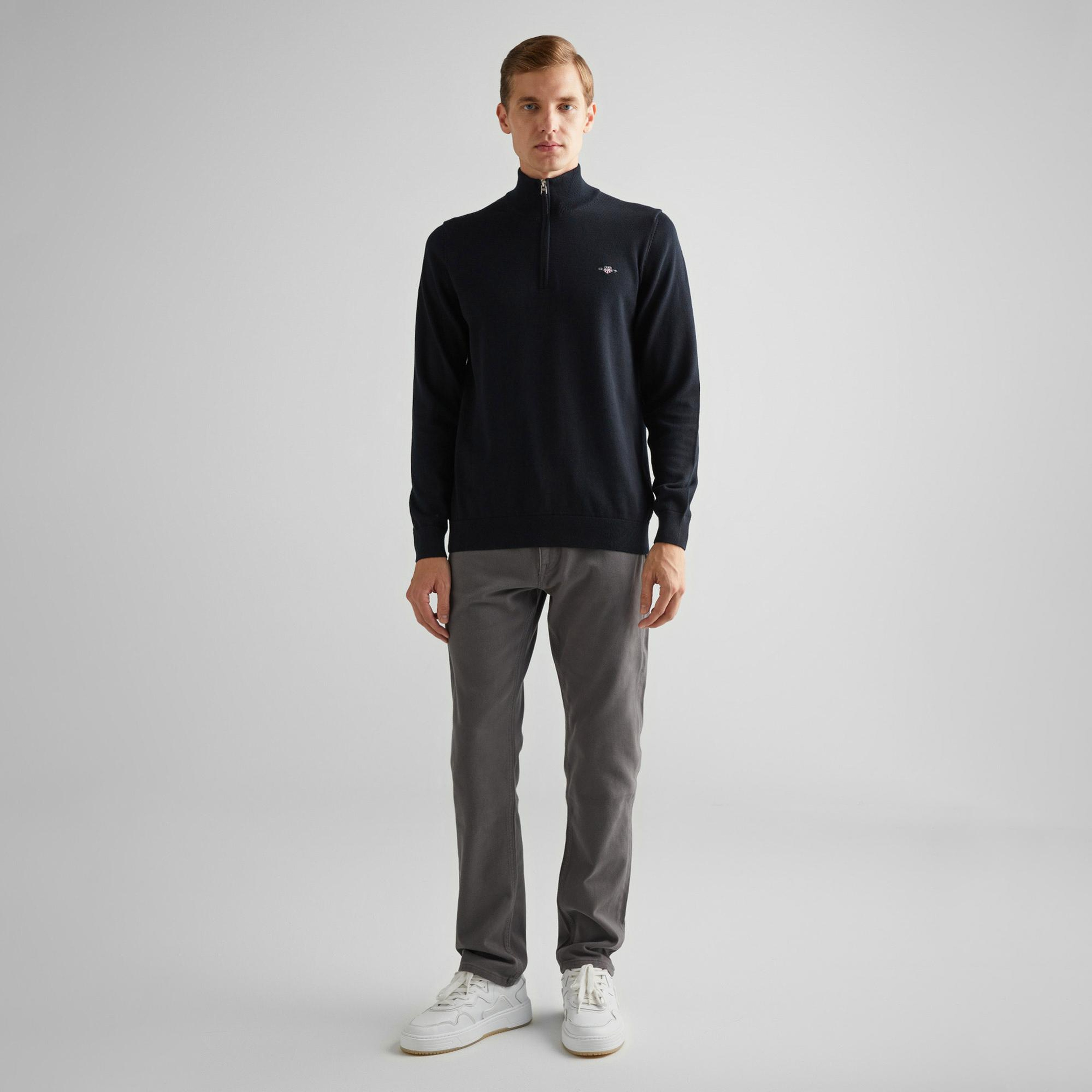 GANT Erkek Siyah Regular Fit Yarım Fermuarlı Kazak