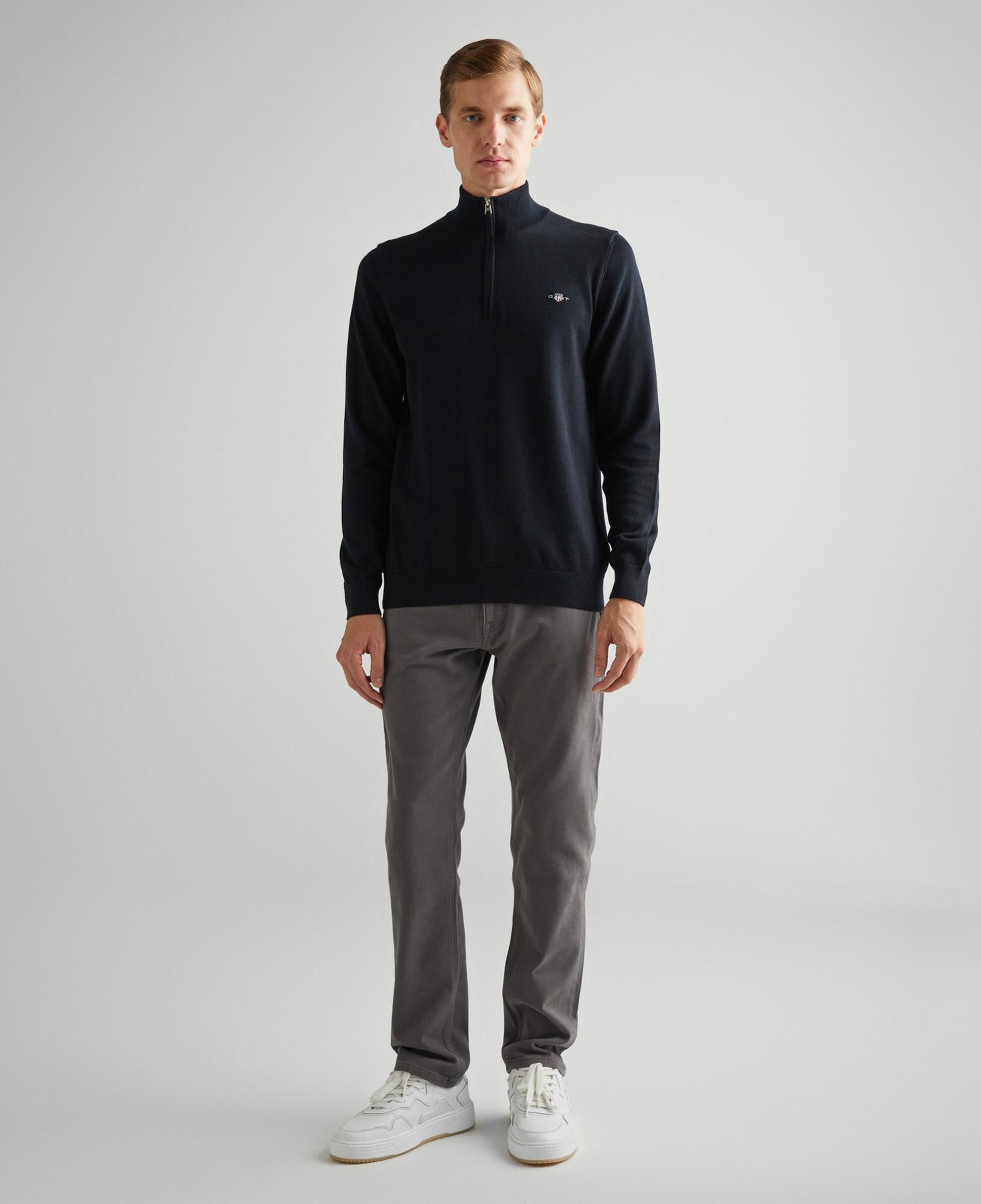 GANT Erkek Siyah Regular Fit Yarım Fermuarlı Kazak