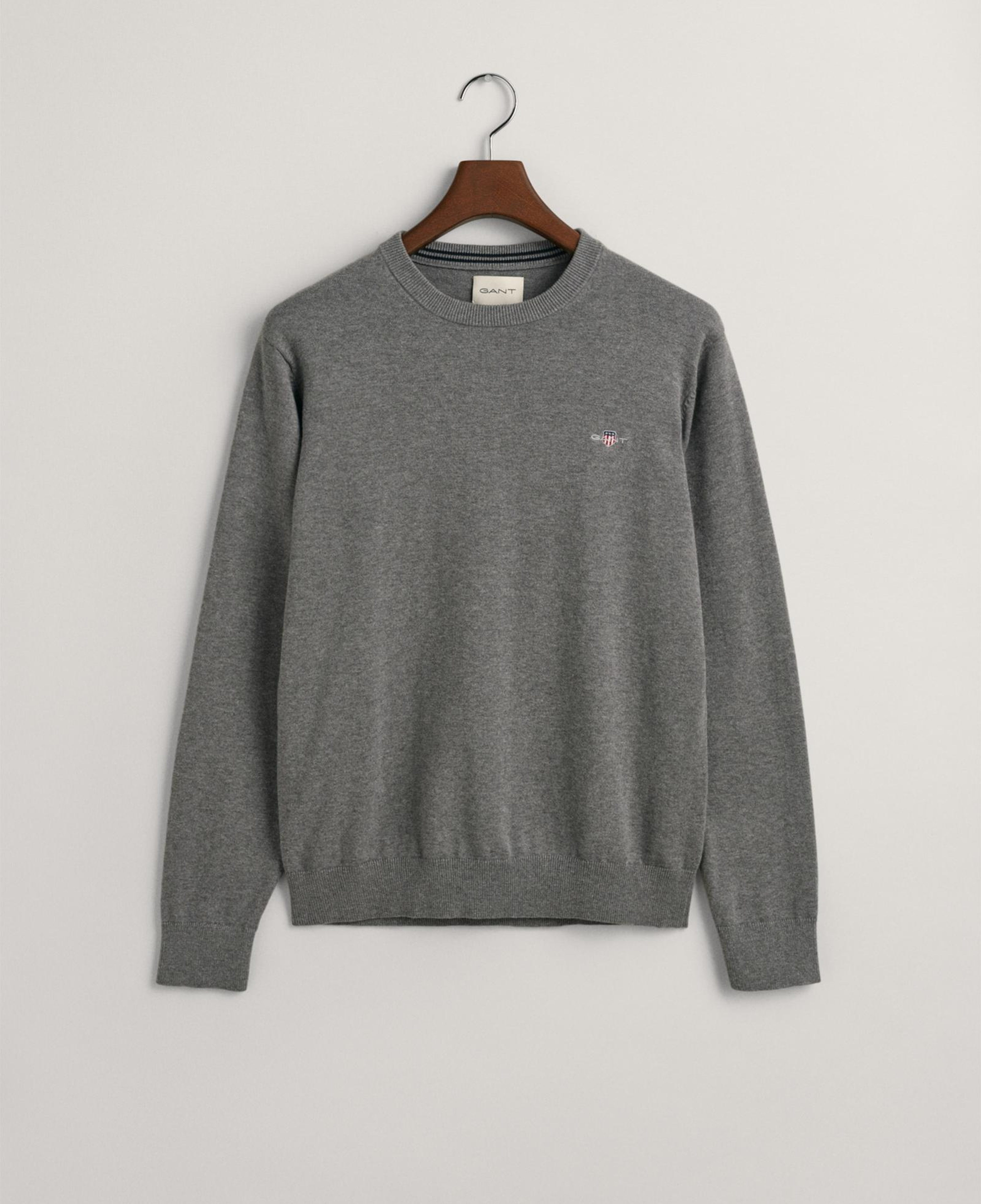 GANT Erkek Gri Regular Fit Bisiklet Yaka Kazak