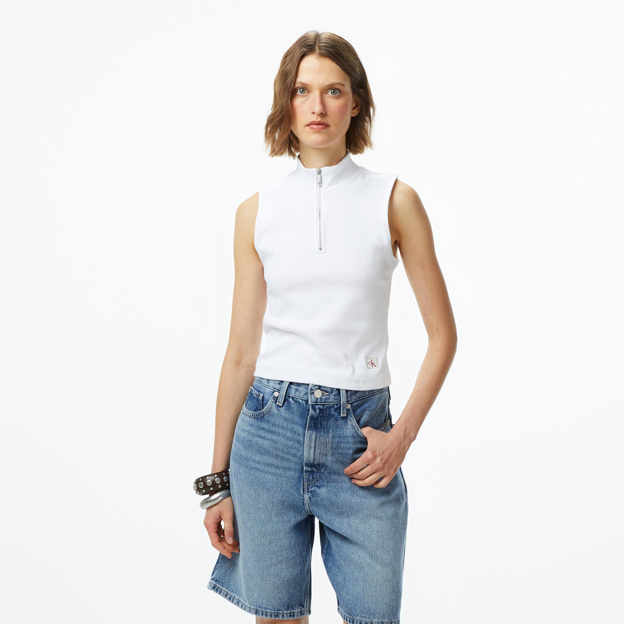 Calvin Klein Woven Label Kadın Beyaz T-Shirt