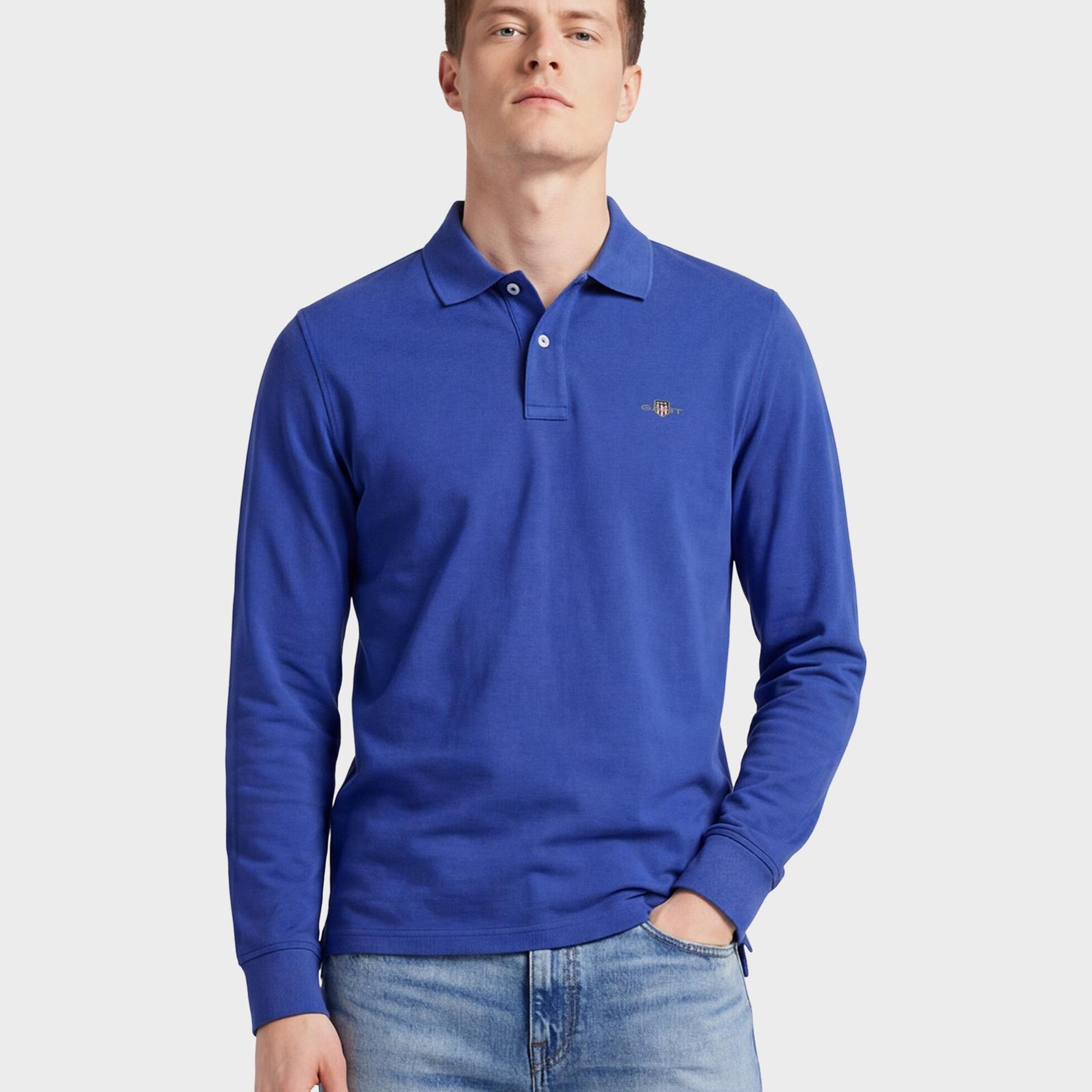 GANT Erkek Mavi Regular Fit Uzun Kollu Polo