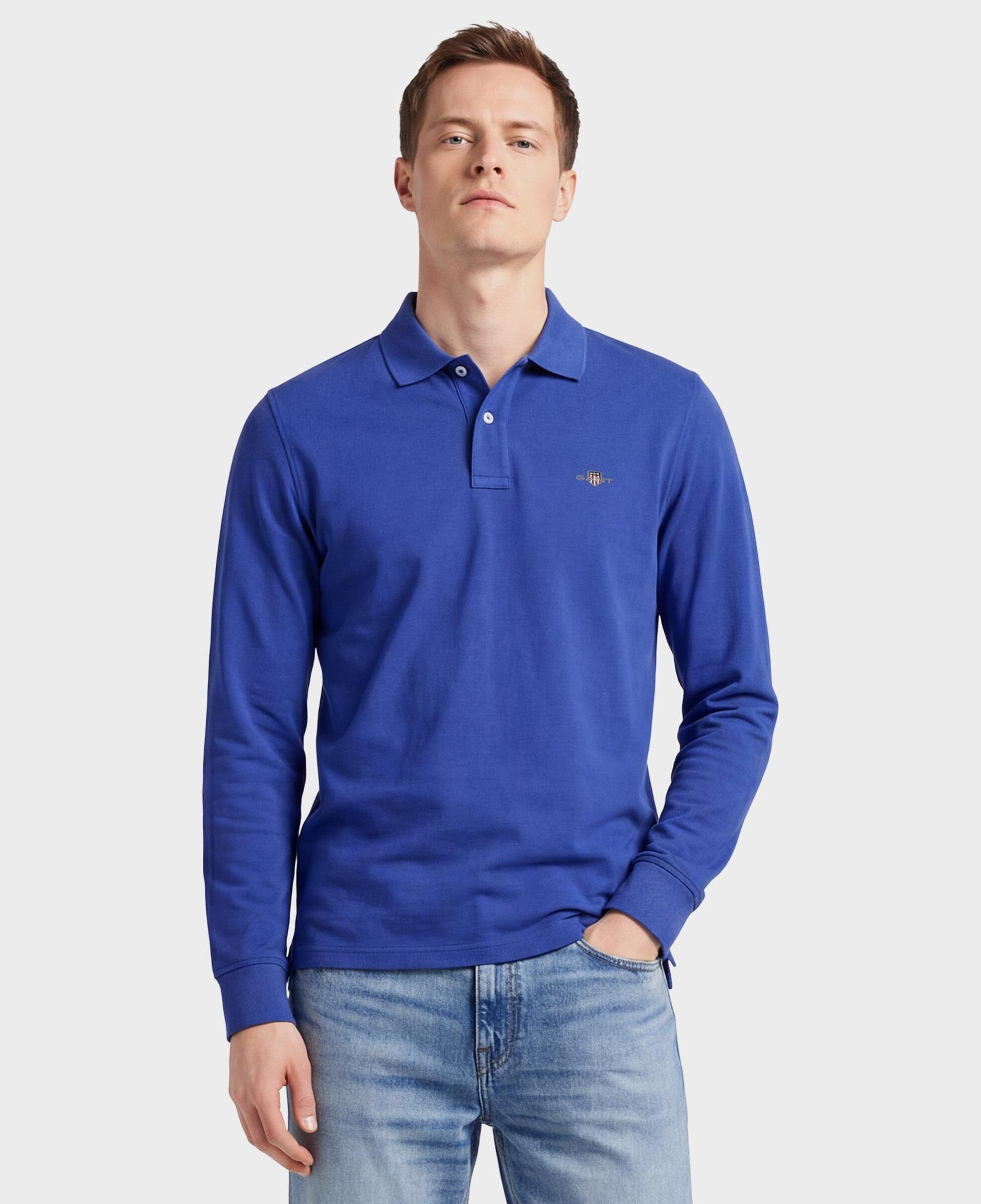 GANT Erkek Mavi Regular Fit Uzun Kollu Polo