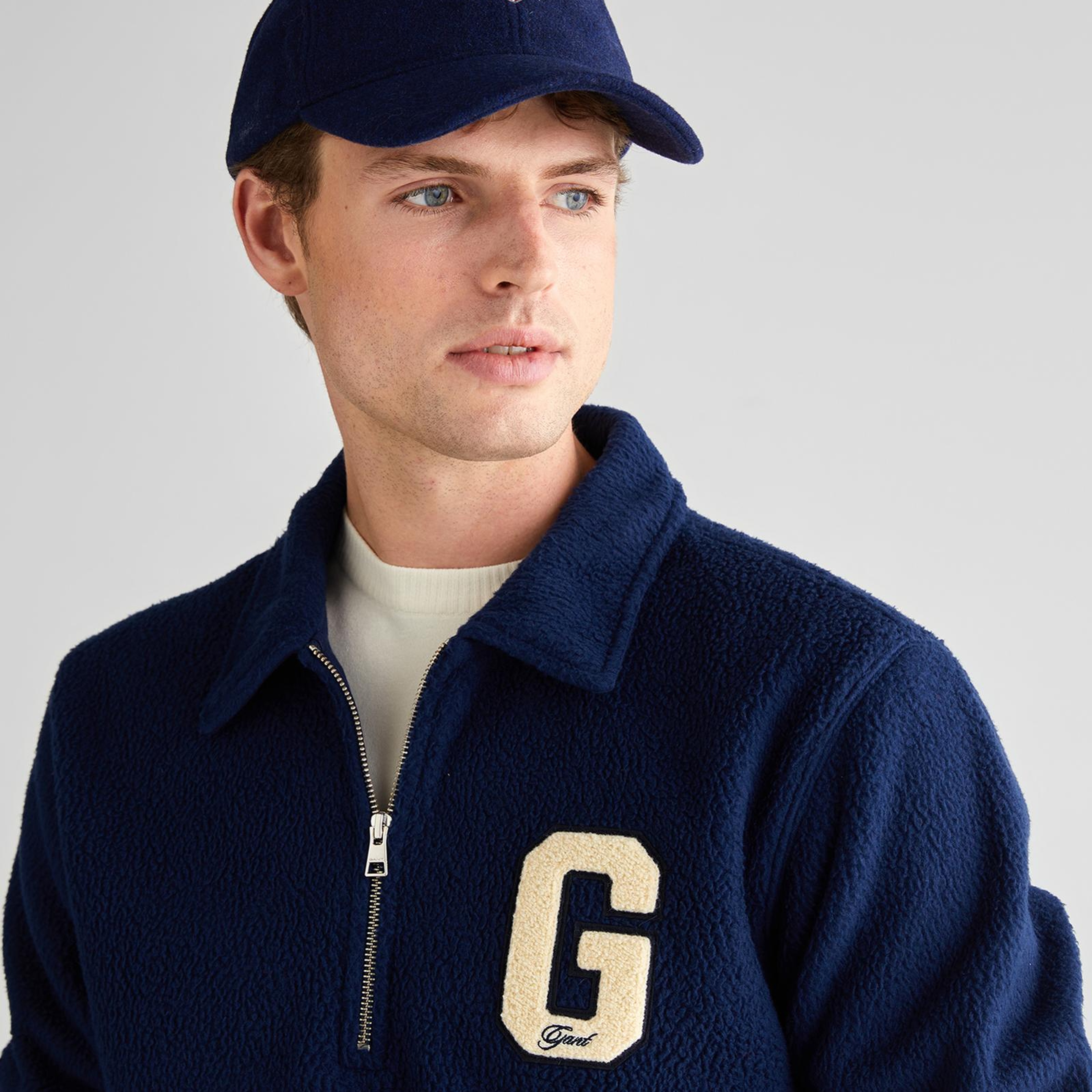 GANT Erkek Lacivert Regular Fit Yarım Fermuarlı Logolu Sweatshirt