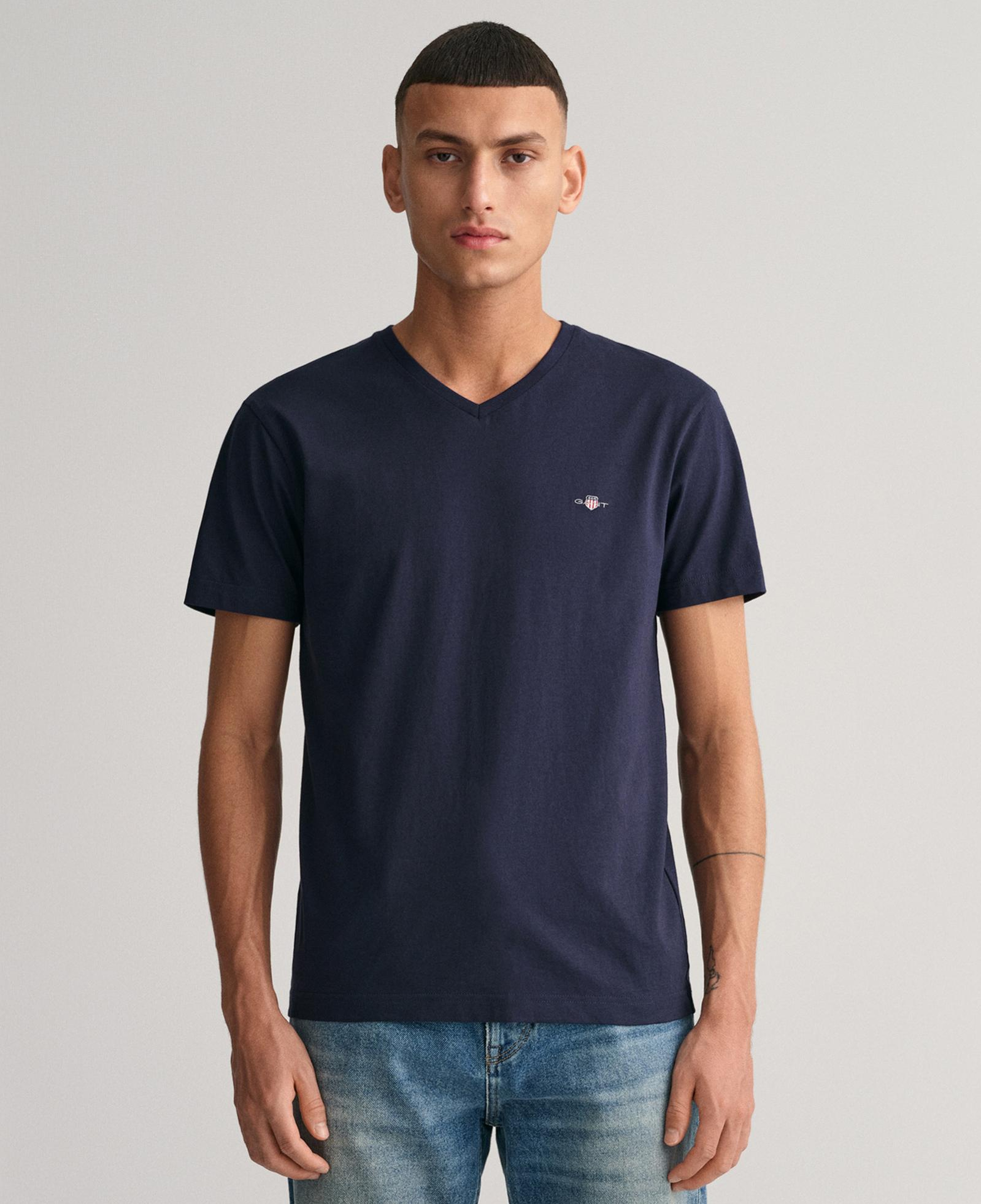GANT Erkek Lacivert Slim Fit V Yaka T-Shirt