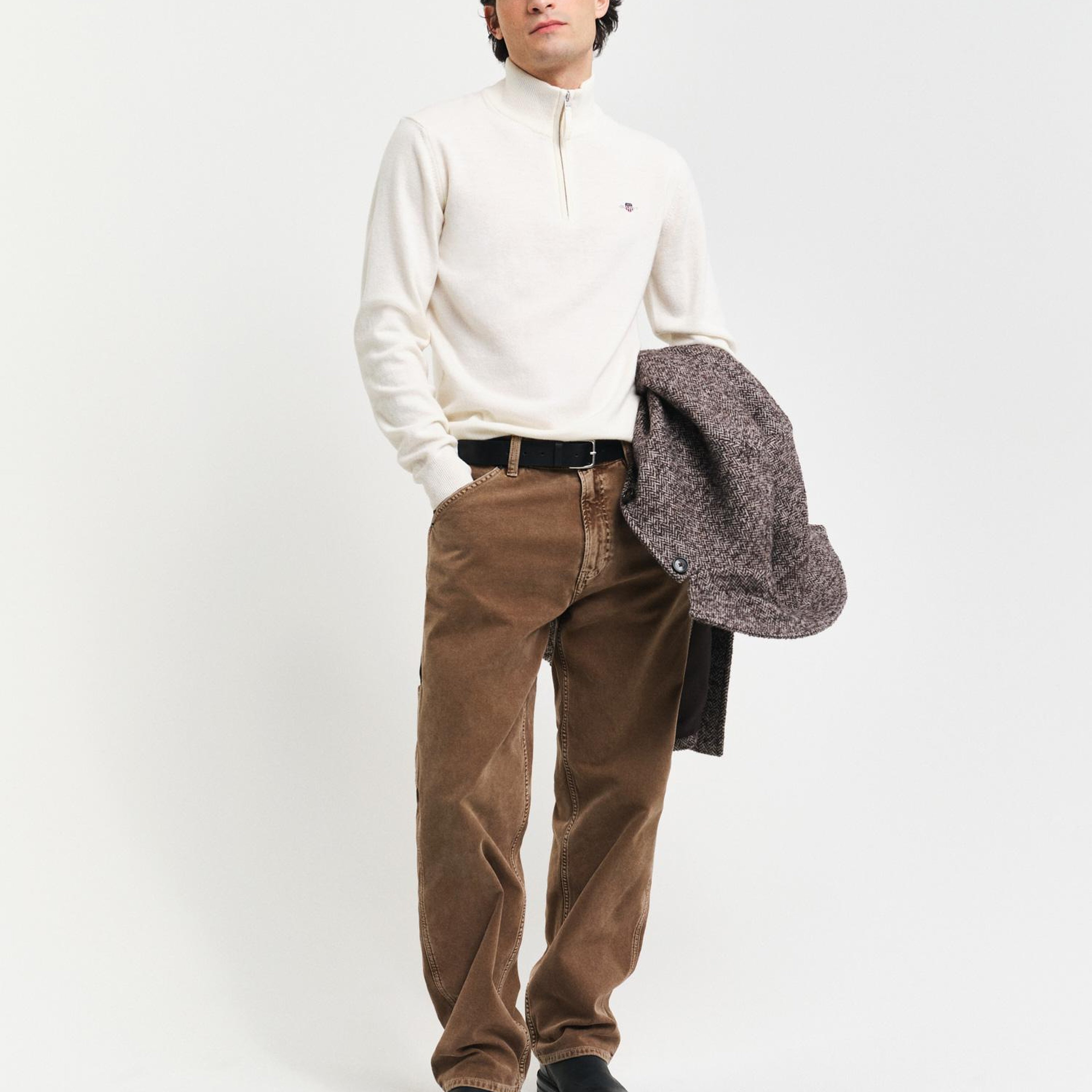 GANT Erkek Krem Regular Fit Yarım Fermuarlı Yün Kazak