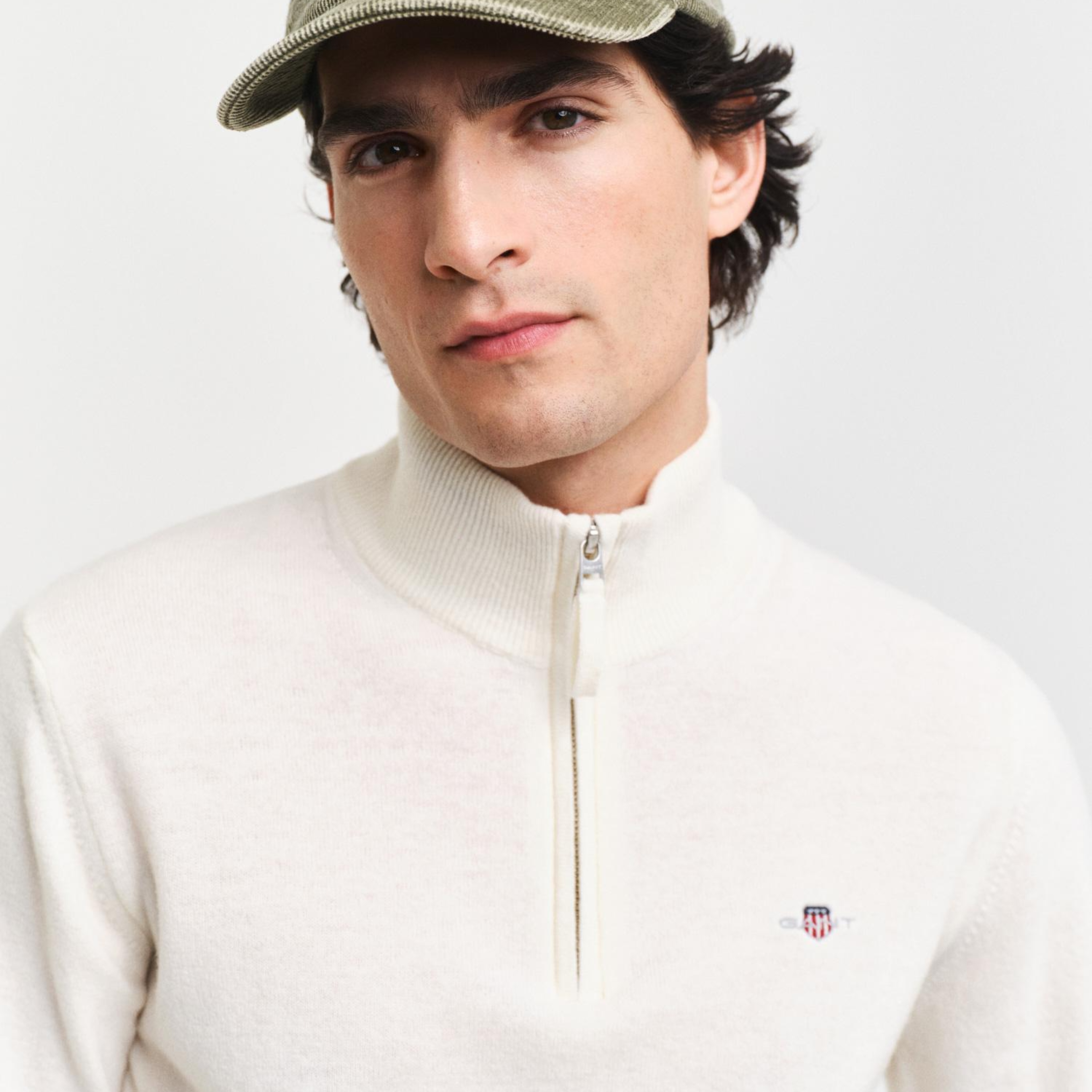 GANT Erkek Krem Regular Fit Yarım Fermuarlı Yün Kazak