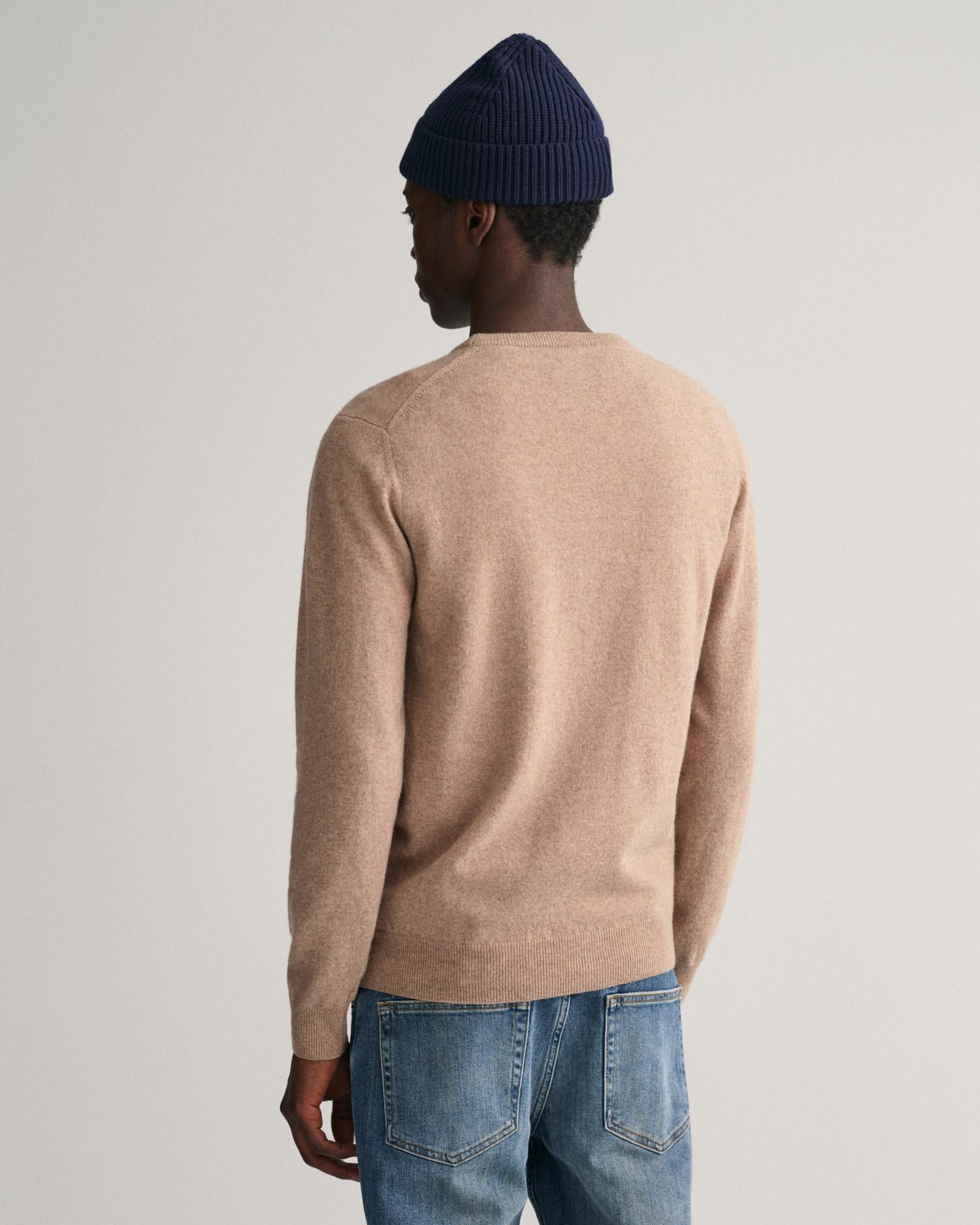 GANT Erkek Bej Regular Fit Bisiklet Yaka Yün Kazak
