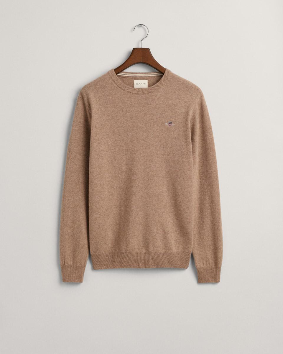 GANT Erkek Bej Regular Fit Bisiklet Yaka Yün Kazak