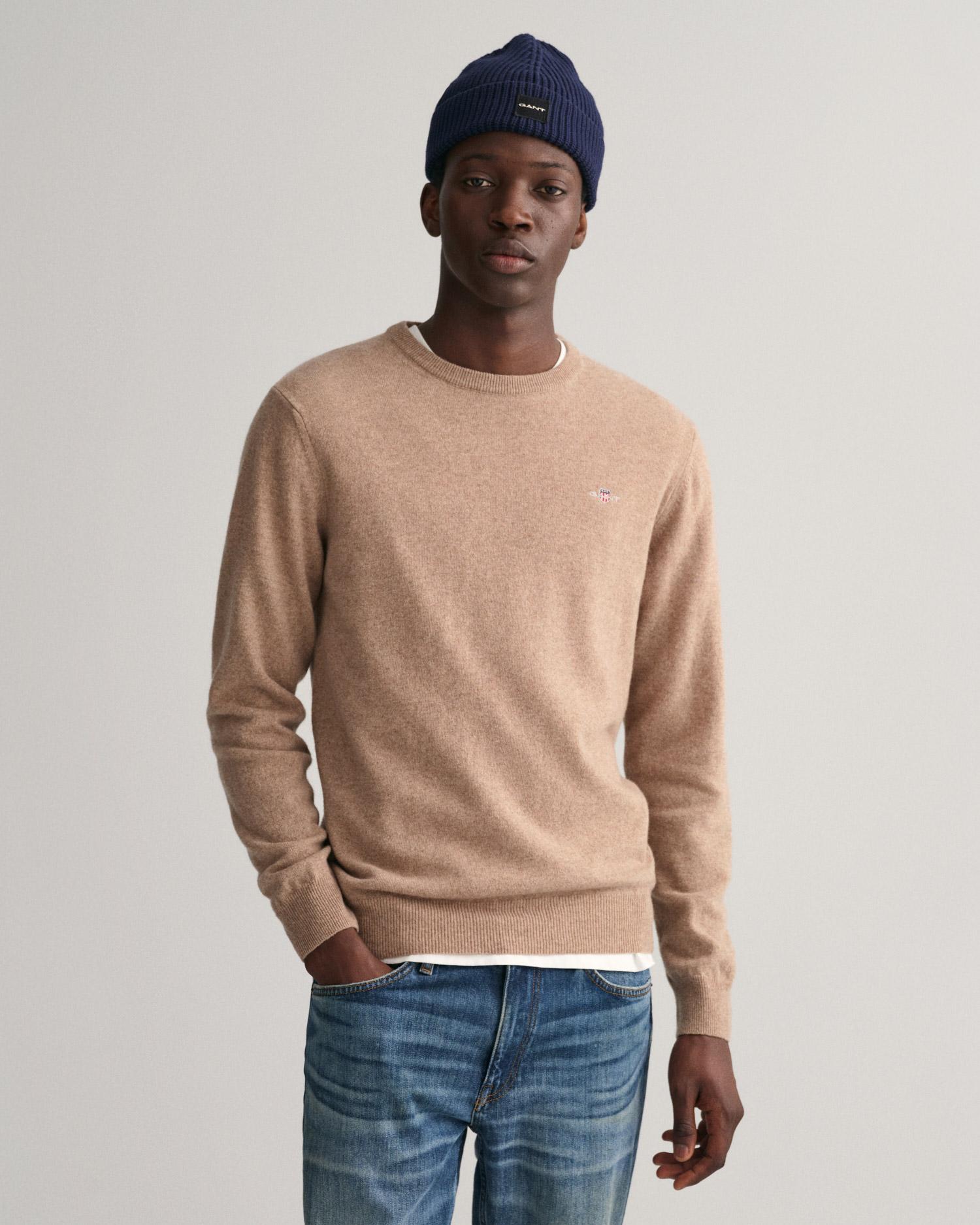 GANT Erkek Bej Regular Fit Bisiklet Yaka Yün Kazak