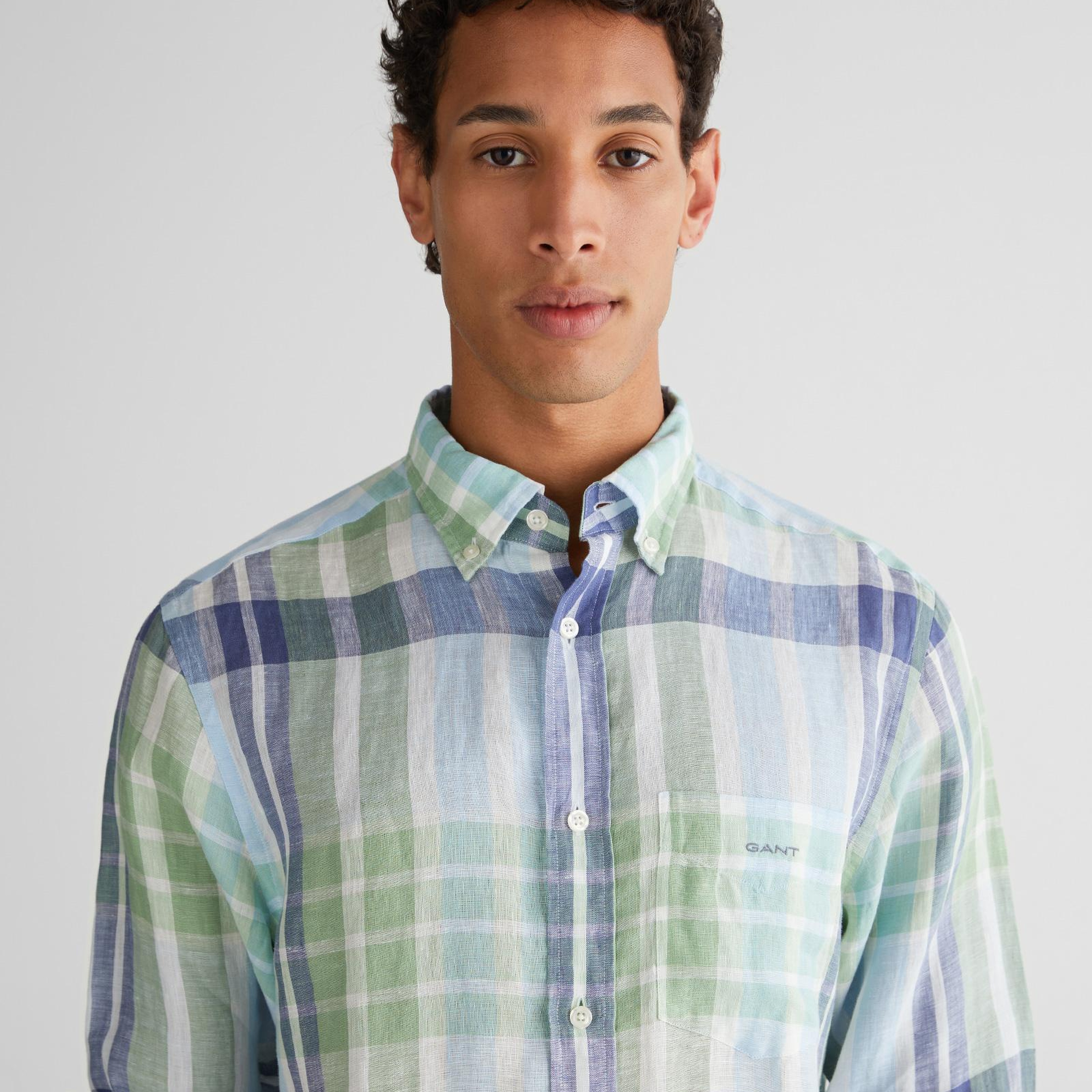 GANT Erkek Yeşil Regular Fit Düğmeli Yaka Kareli Gömlek