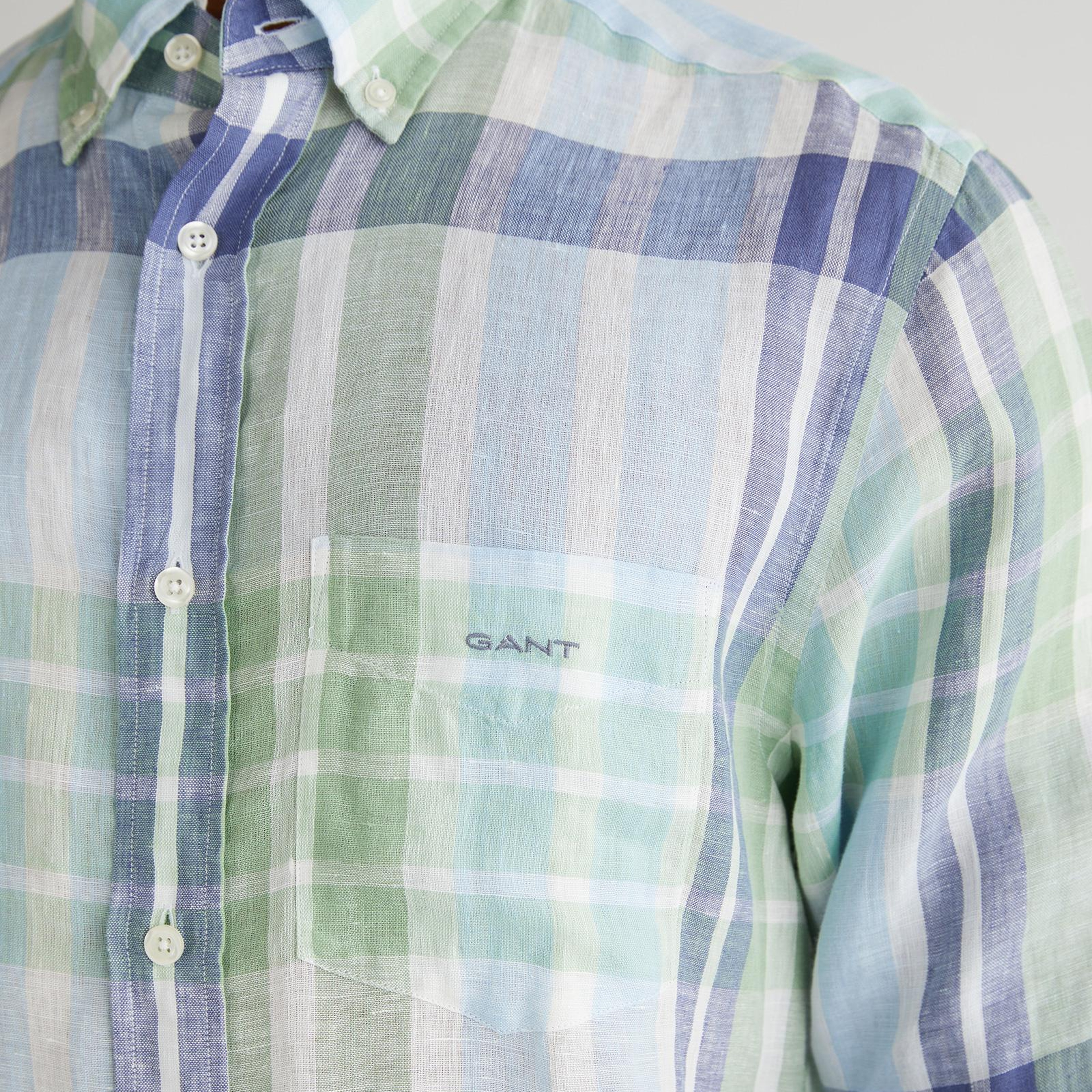 GANT Erkek Yeşil Regular Fit Düğmeli Yaka Kareli Gömlek