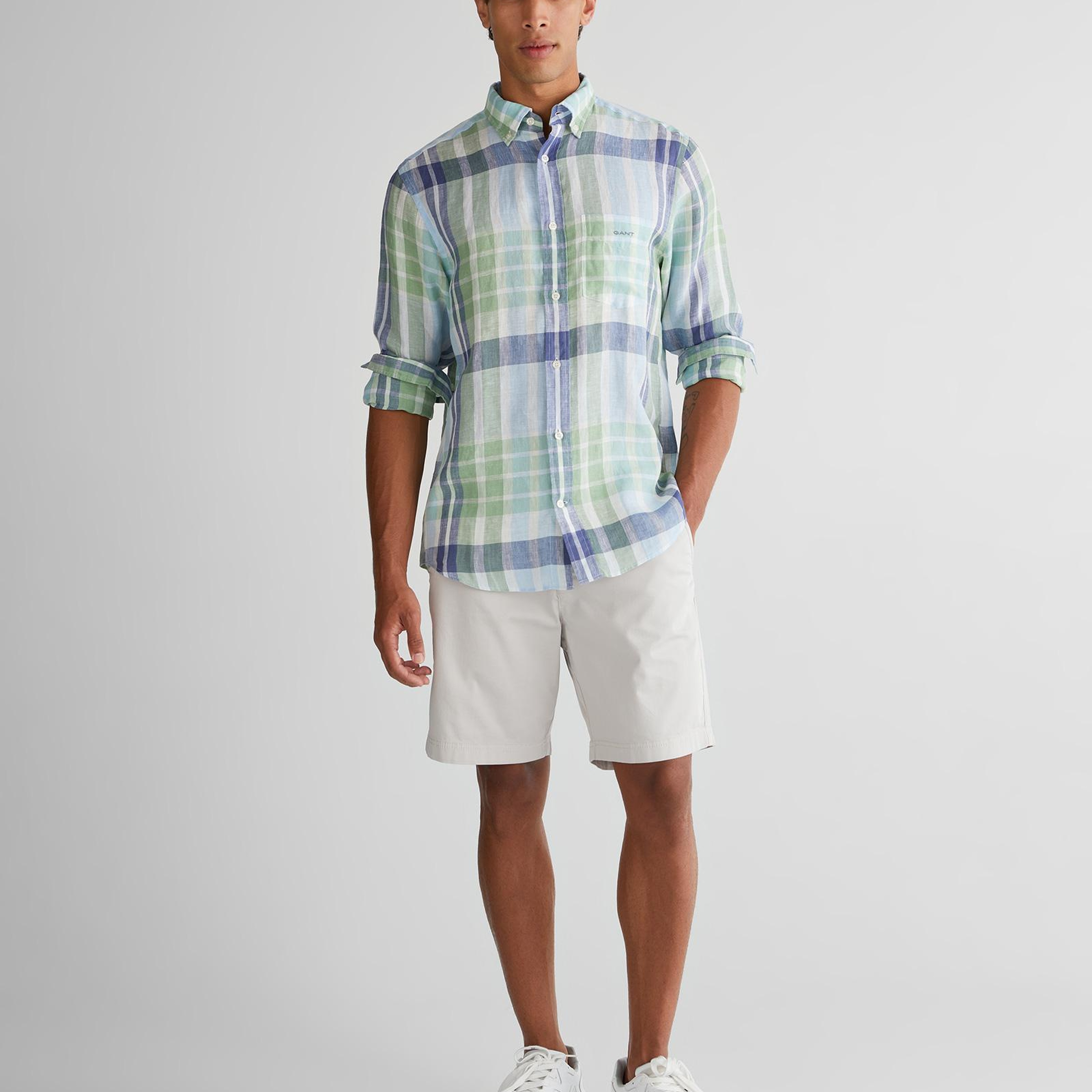 GANT Erkek Yeşil Regular Fit Düğmeli Yaka Kareli Gömlek