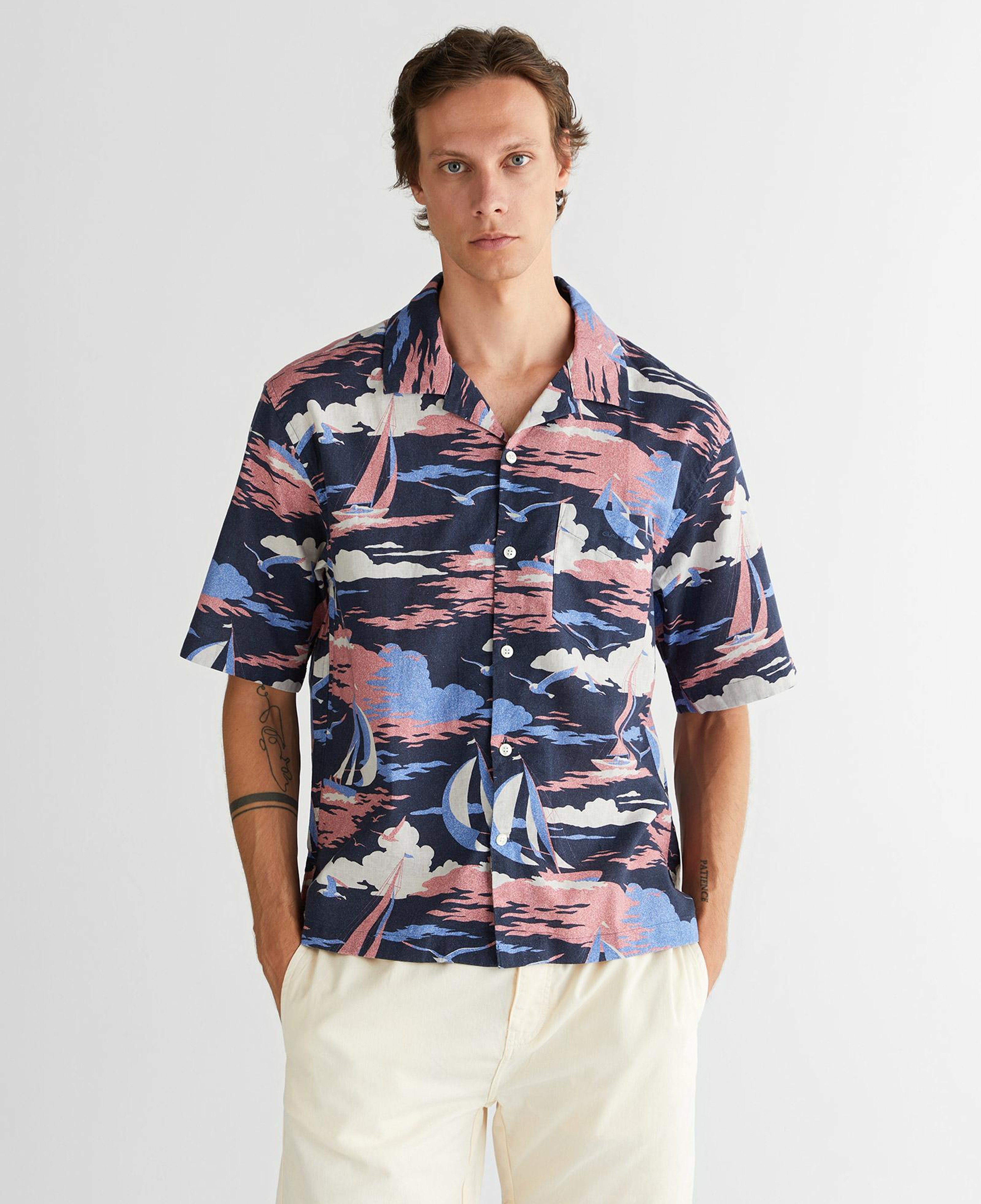 GANT Erkek Lacivert Relaxed Fit Klasik Yaka Desenli Gömlek