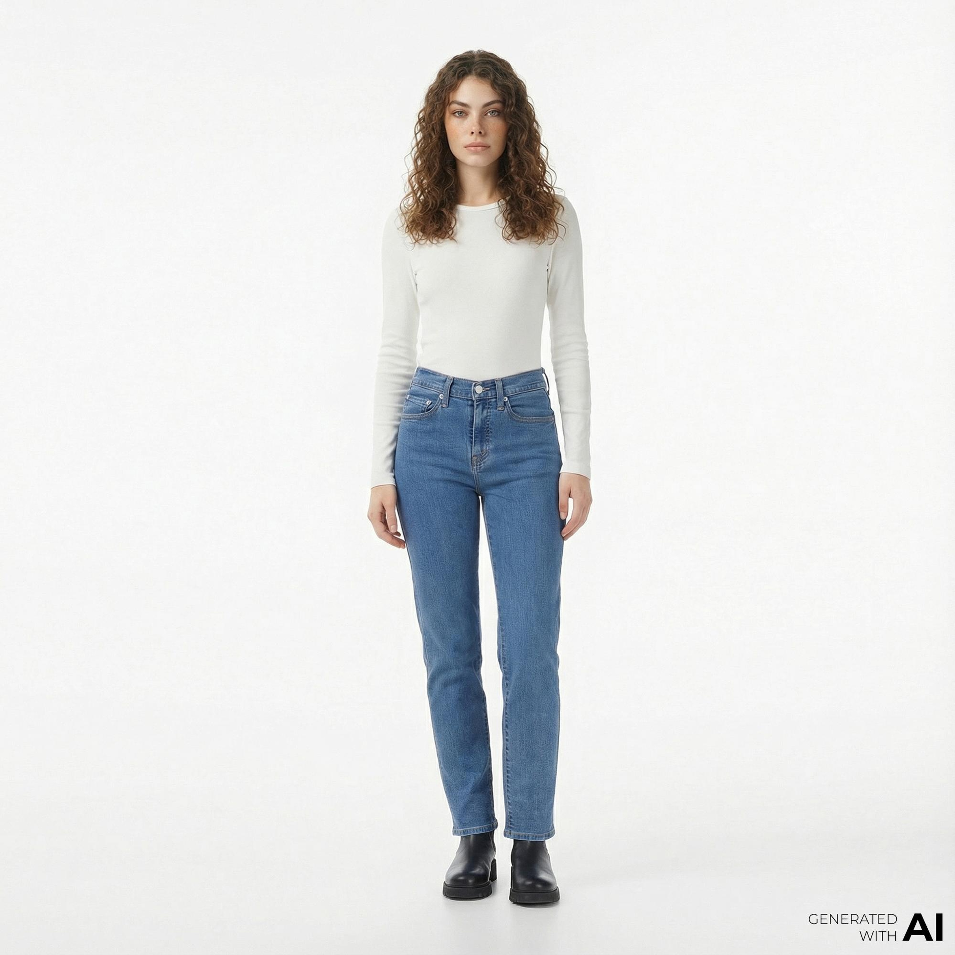 Levi's 724 High Rise Straight Rolling River Kadın Koyu Mavi Jean