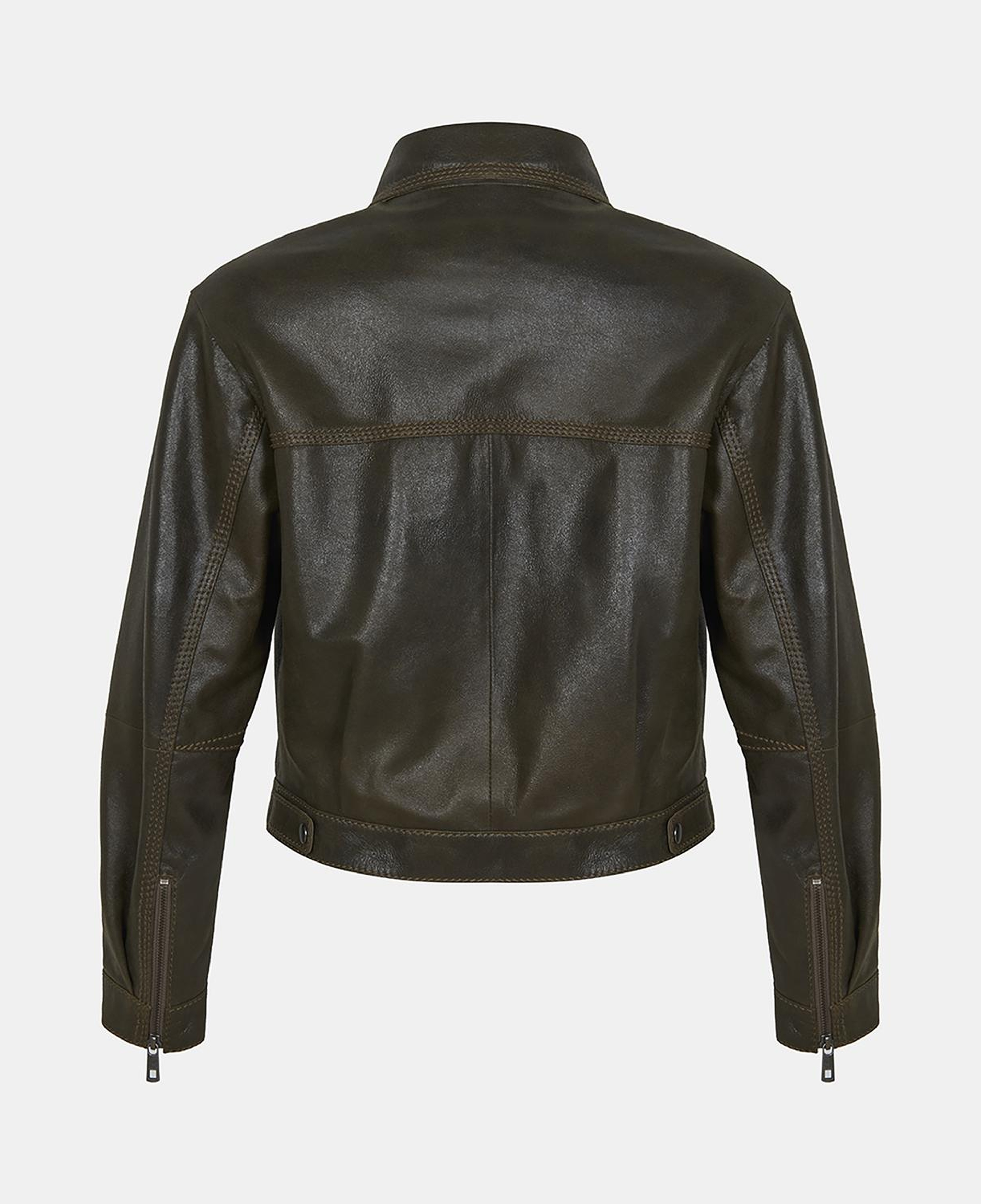 Kadın Haki Deri Bomber Ceket