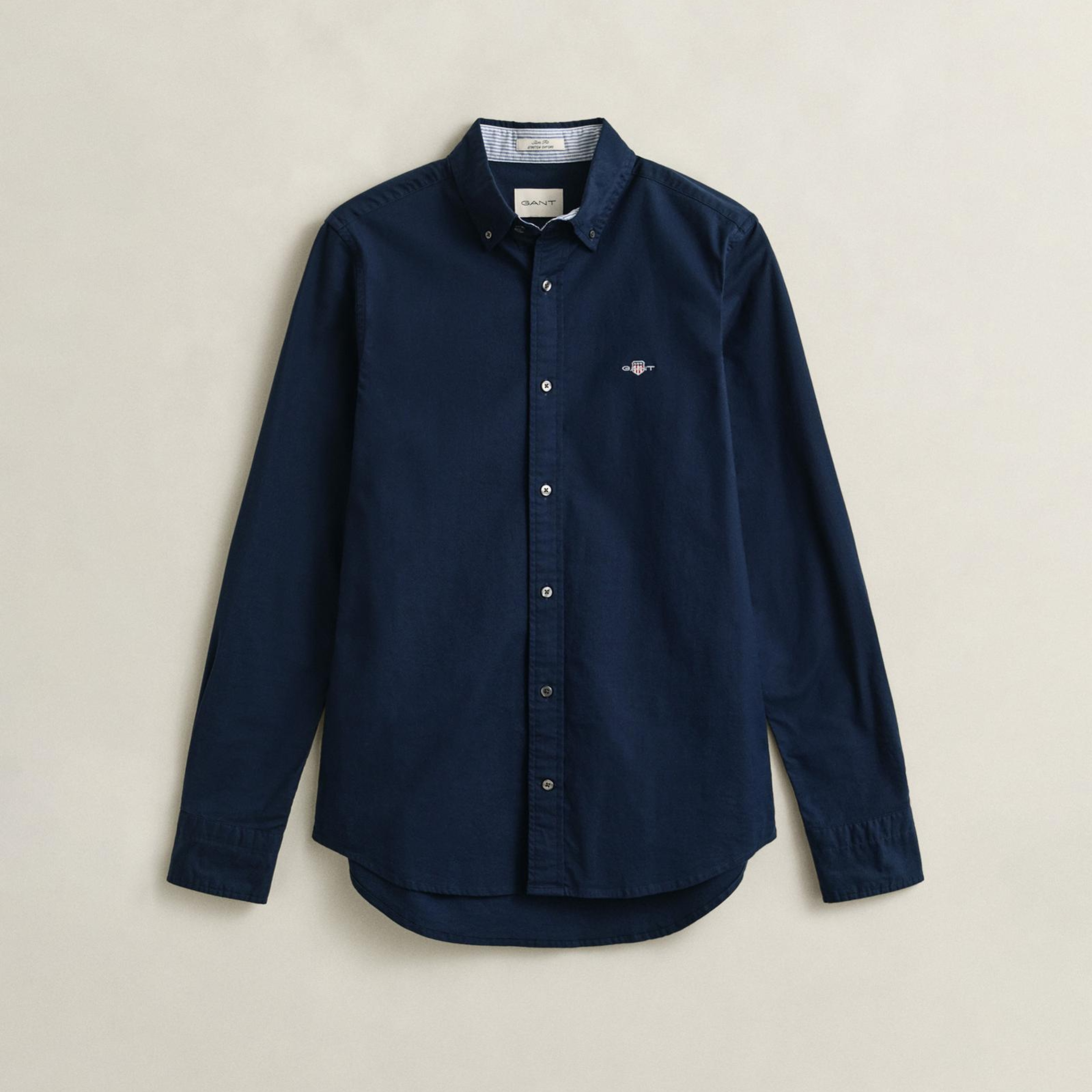 GANT Erkek Lacivert Slim Fit Çizgili Logolu Gömlek