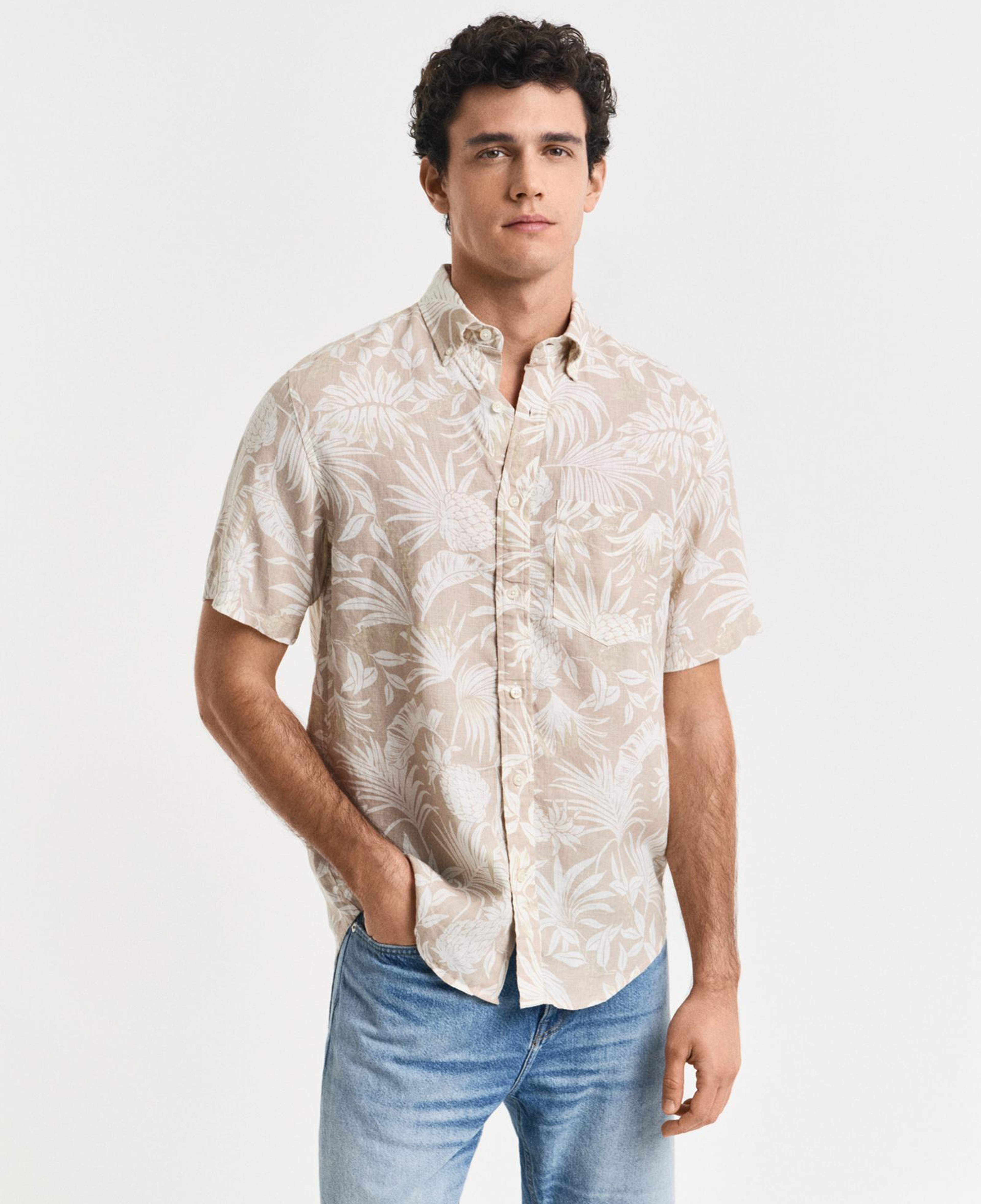 GANT Erkek Bej Regular Fit Düğmeli Yaka Desenli Gömlek