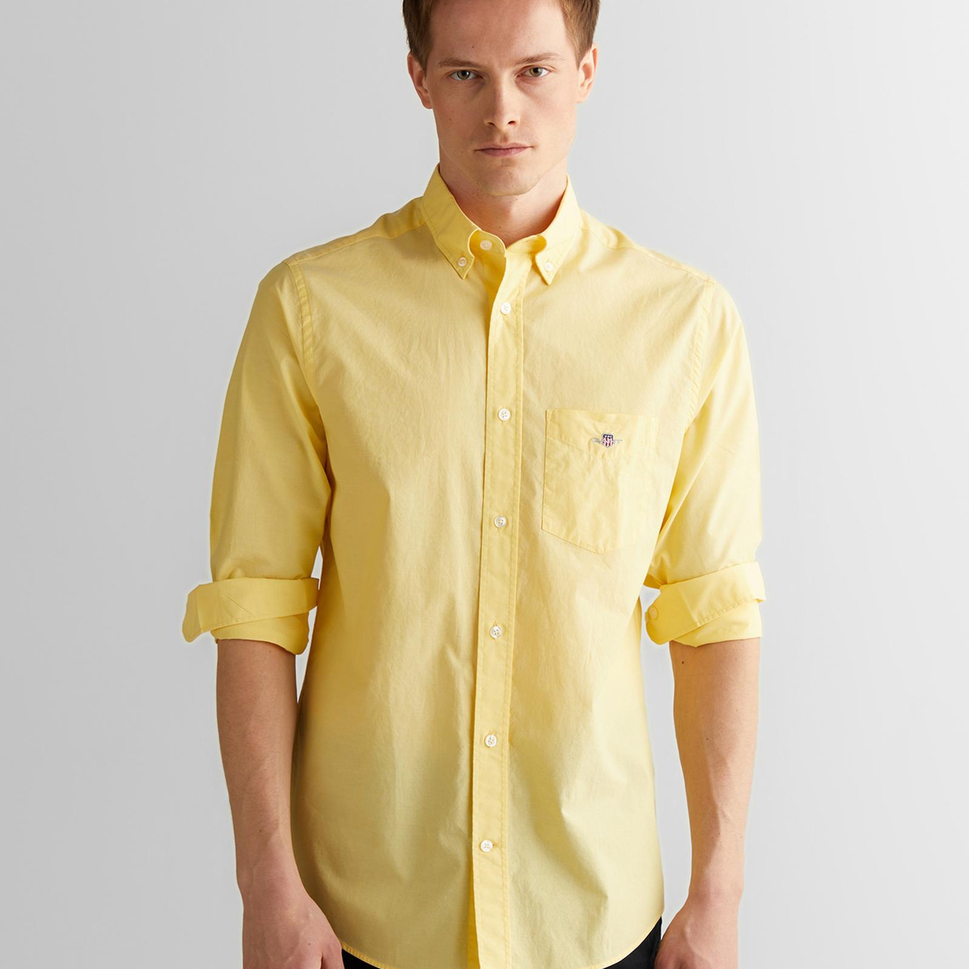 GANT Erkek Sarı Regular Fit Düğmeli Yaka Poplin Gömlek